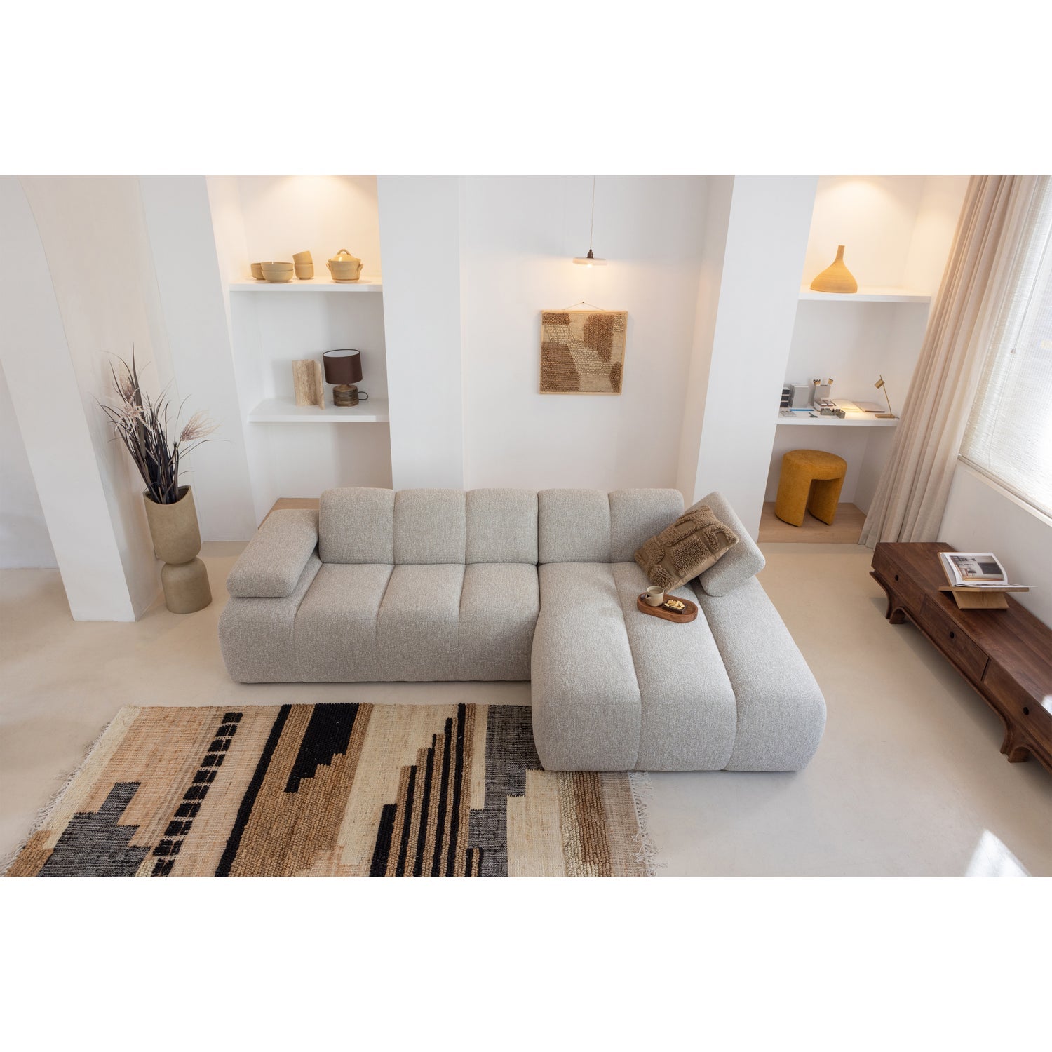 Modulares Sofa MOJO - rechtsseitiger Chaiselongue in beigem Mélange Bouclé