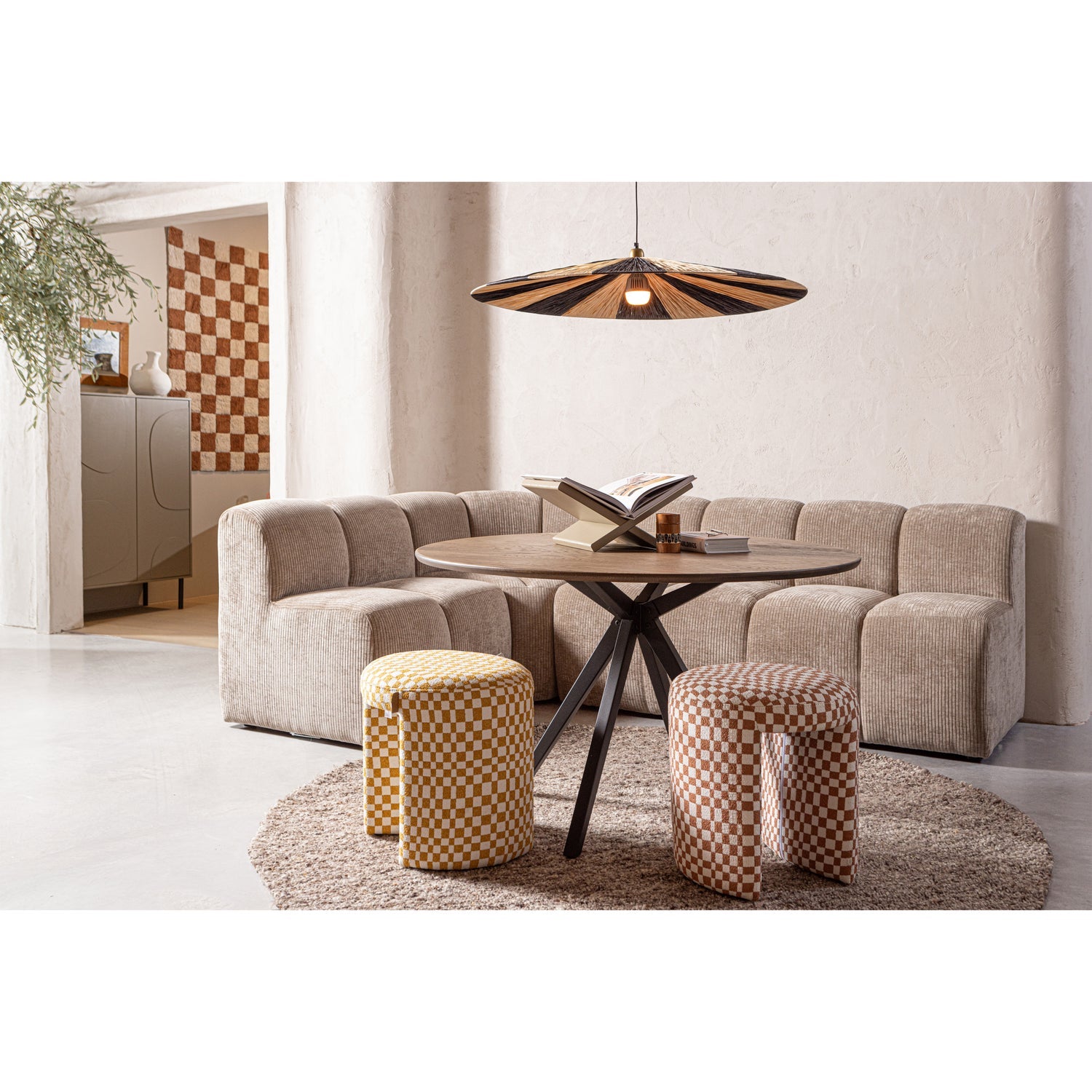 Modulares Sofa MOJO - 3-sitziges Element in dunkelsandfarbener Cord-Optik