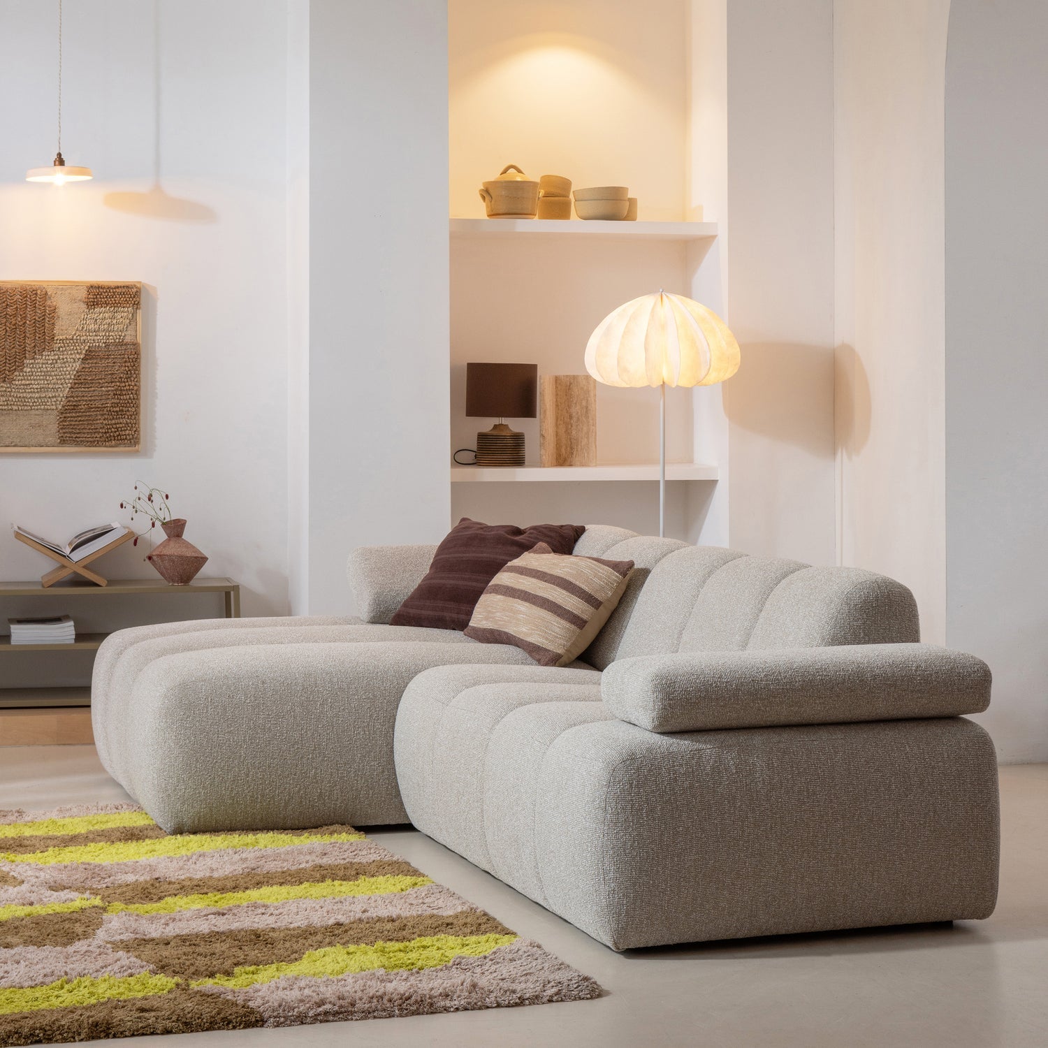 Modularer Links-Ecksofa MOJO in beigem Mélange Bouclé