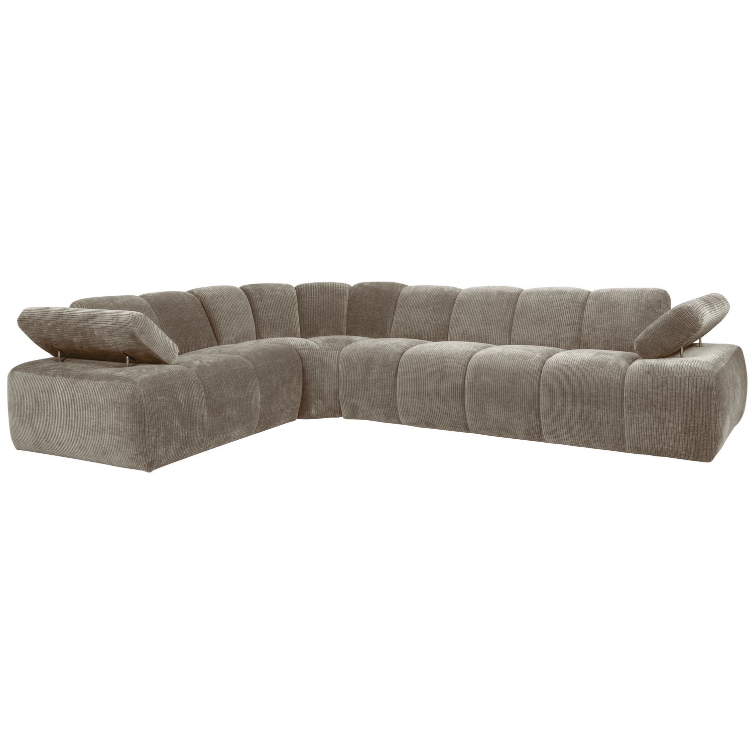 Modularer, linksseitiger 6-Sitzer MOJO in dunkelbeigem Cord