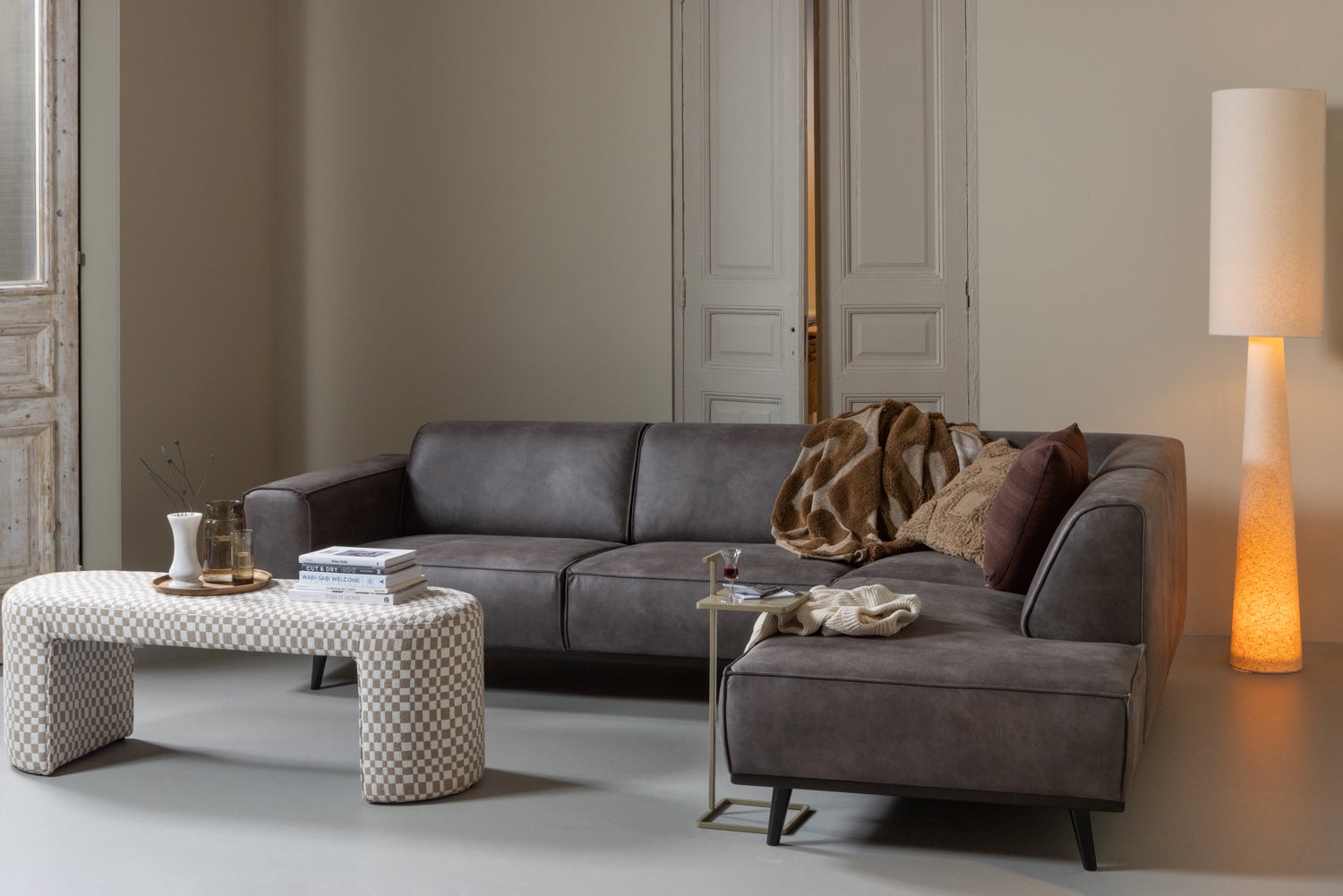 Right-sided Corner Sofa STATEMENT dark gray leather