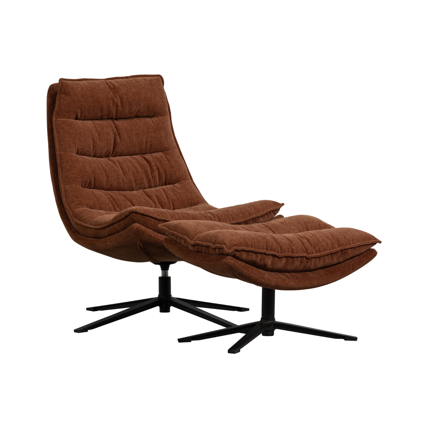 KUBE Brown Swivel Armchair with Footrest