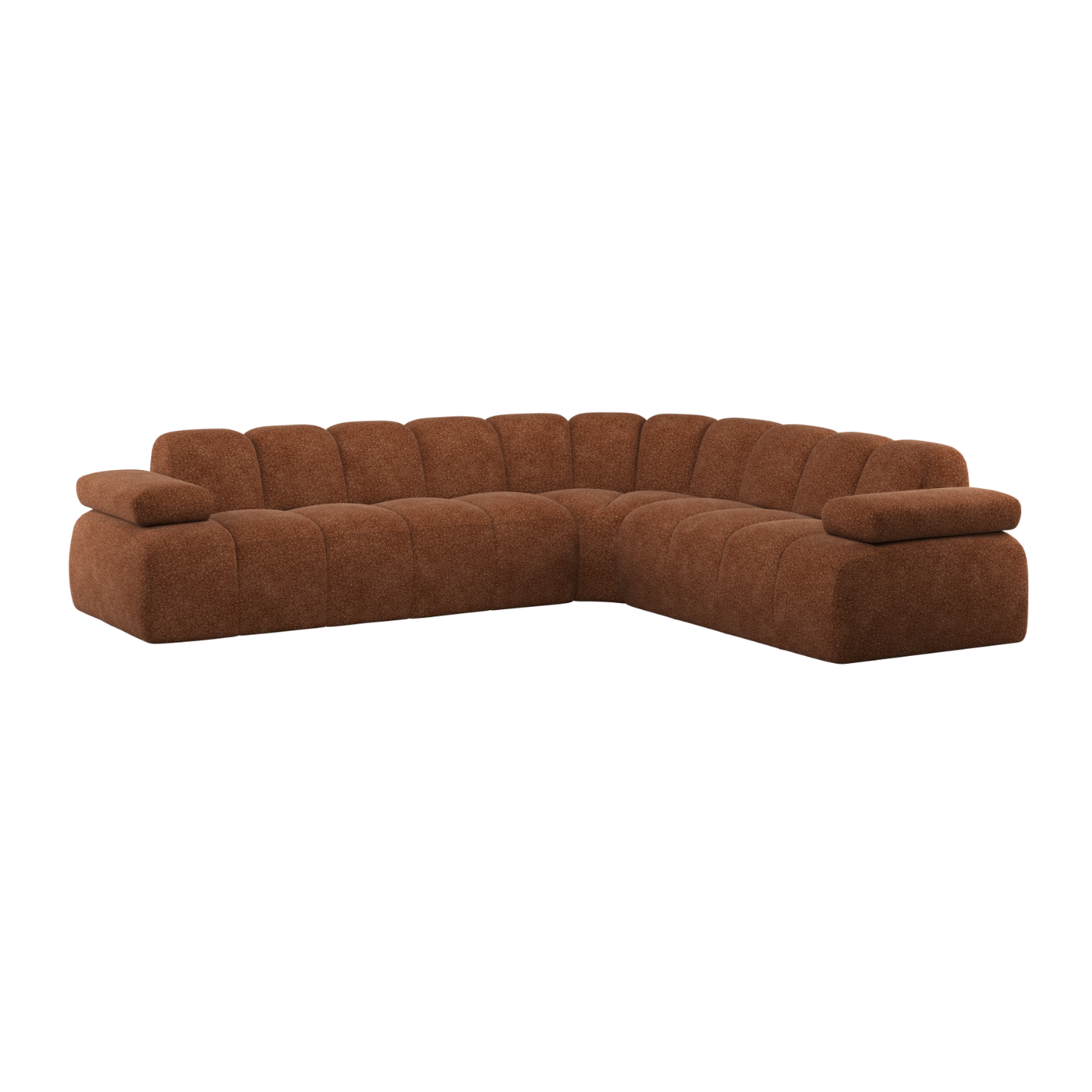Right-facing modular corner sofa for 6 people MOJO rust brown lambskin