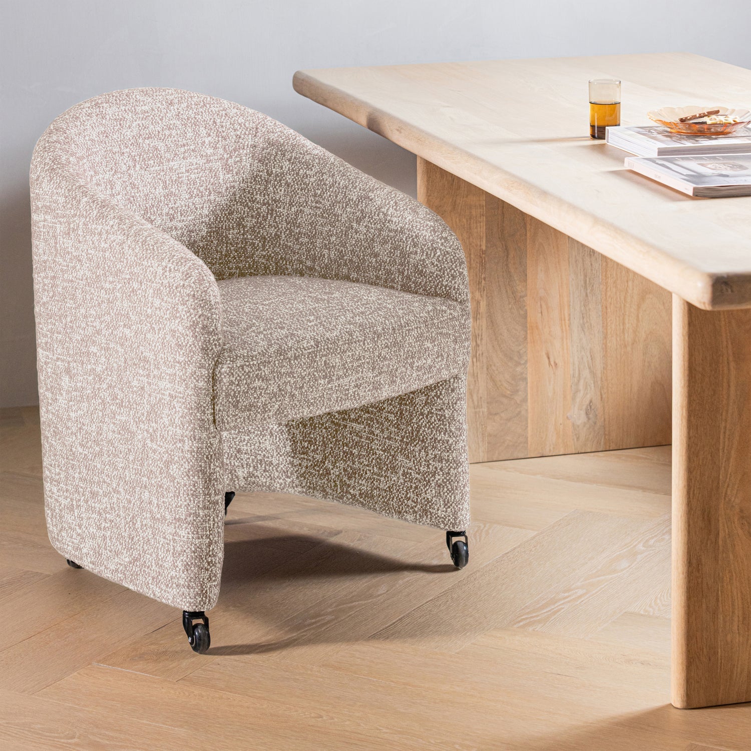 CORDO Beige Melange Armchair on Wheels