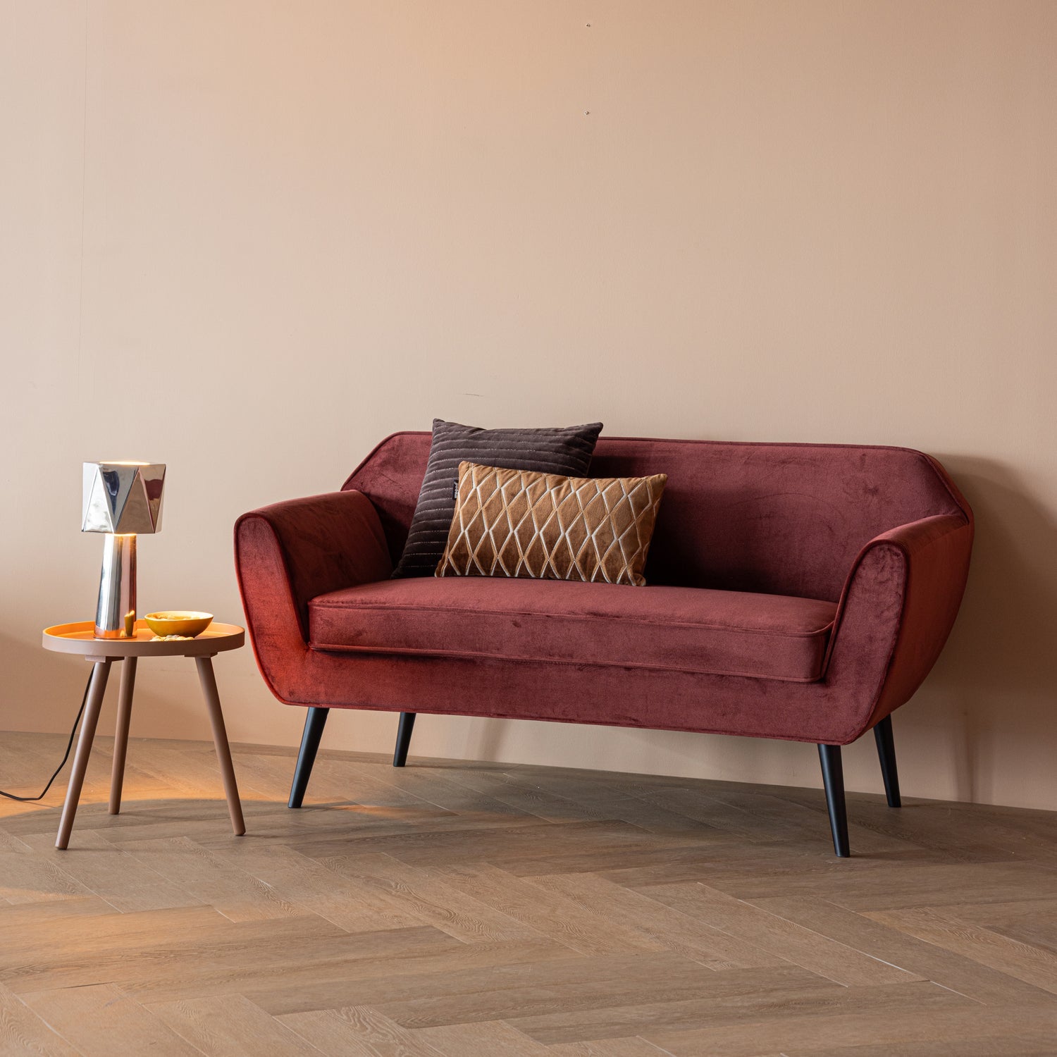 Brown Velvet 2-Seater Sofa ROCCO