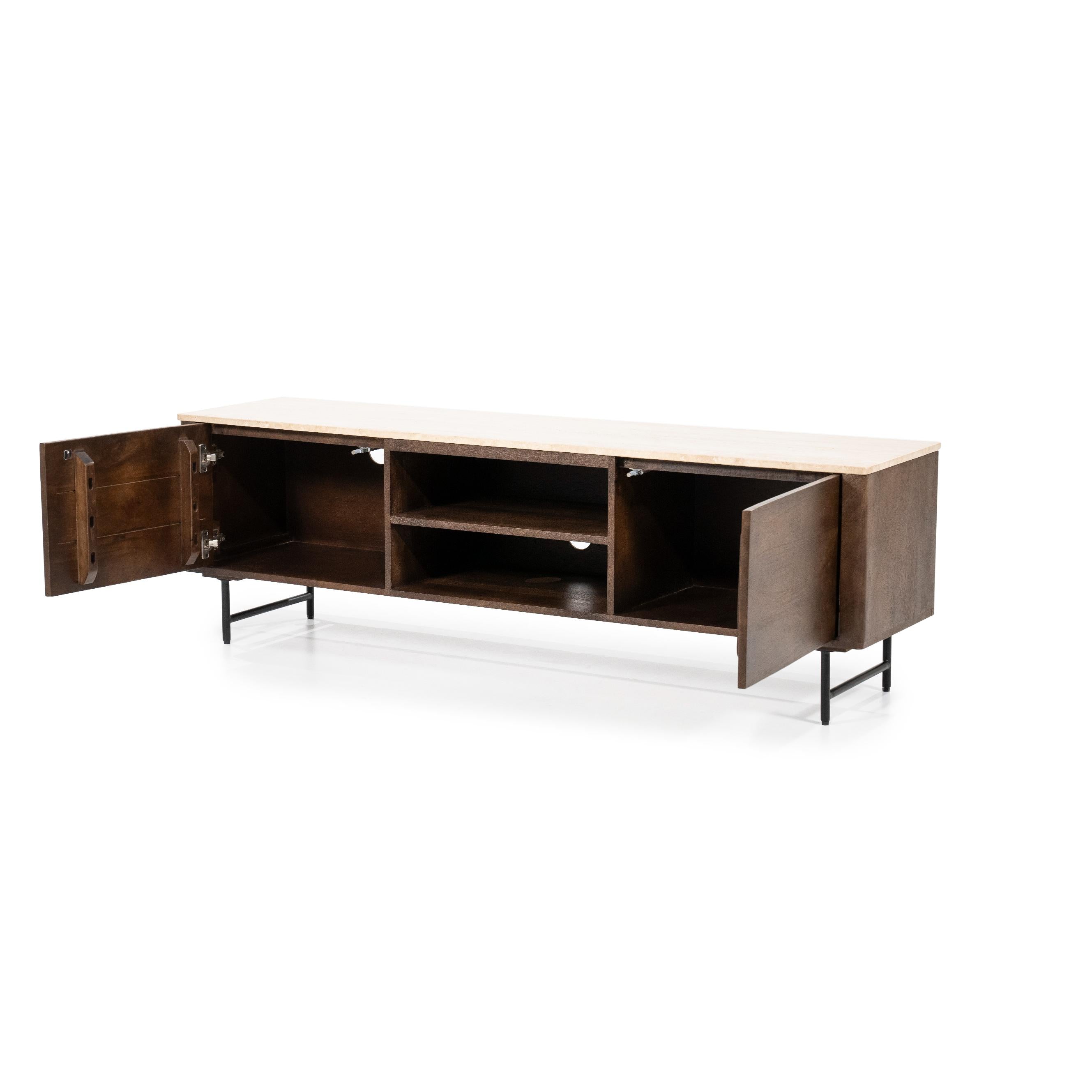 RTV Cabinet LIO brown mango wood with travertine
