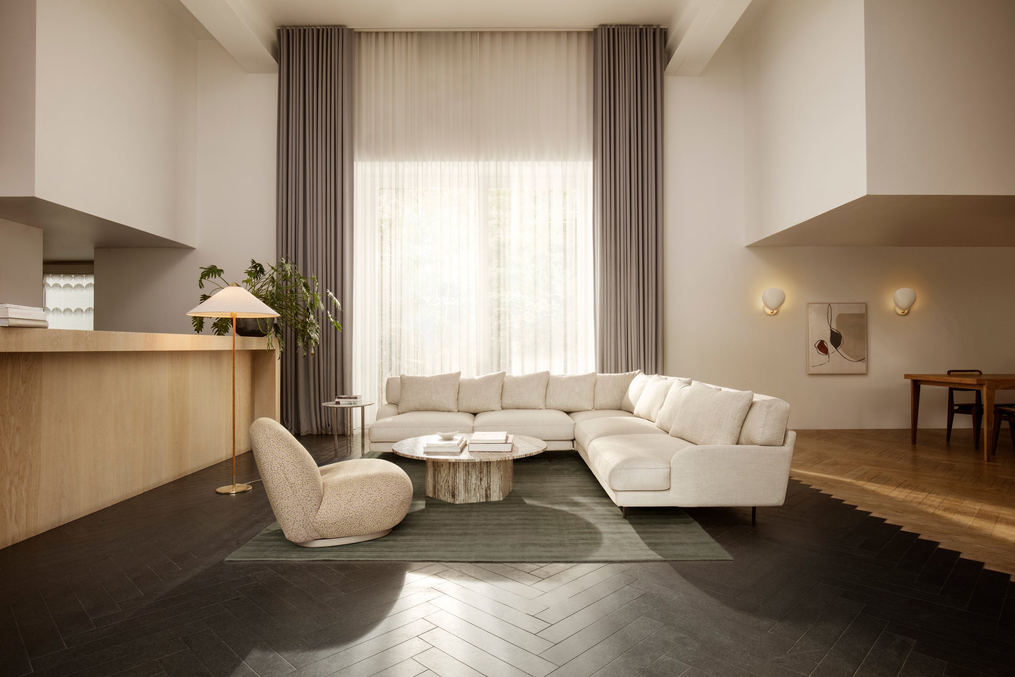 Floor lamp 9602 brass with white shade