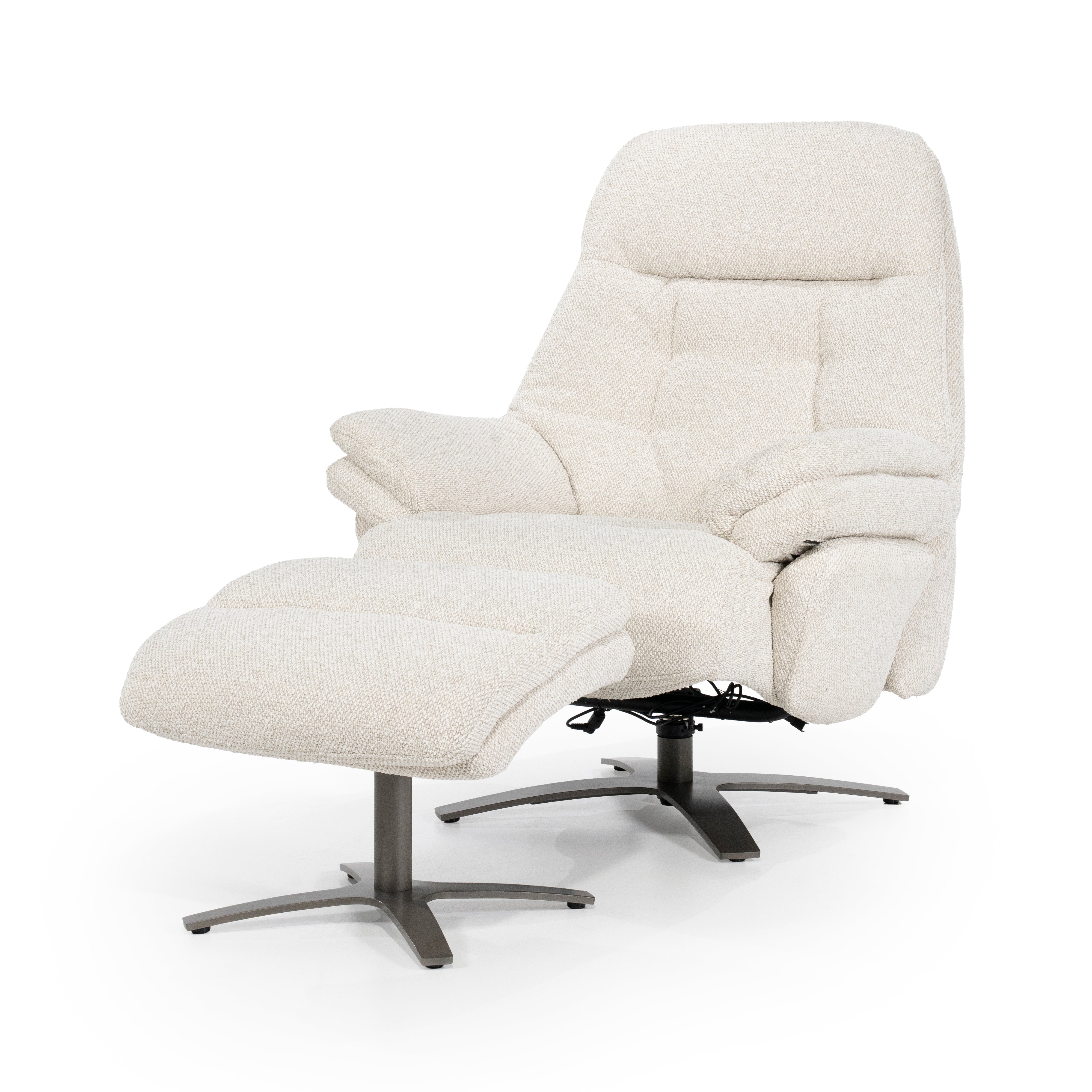 CALEB beige armchair with black base and footrest