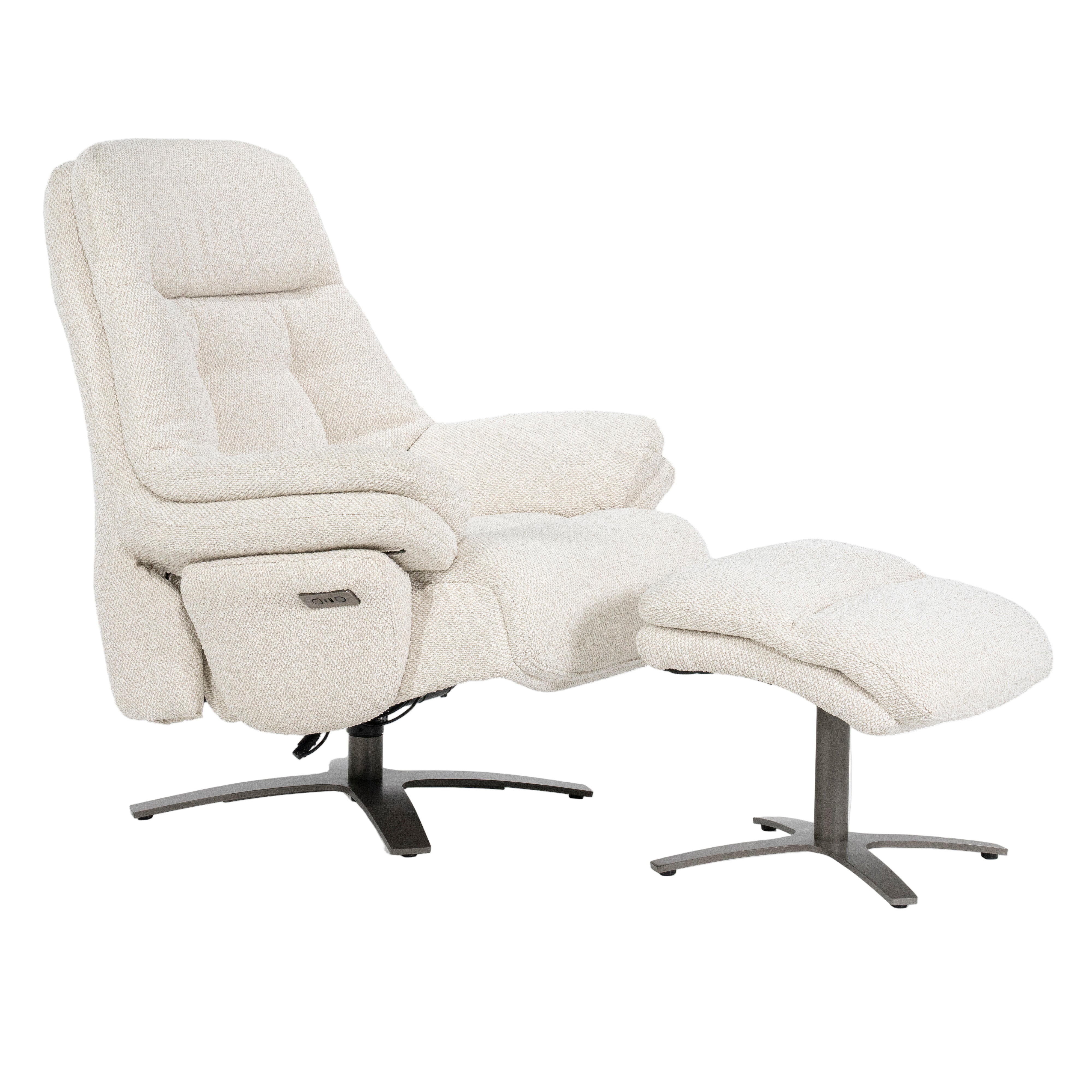 CALEB beige armchair with black base and footrest