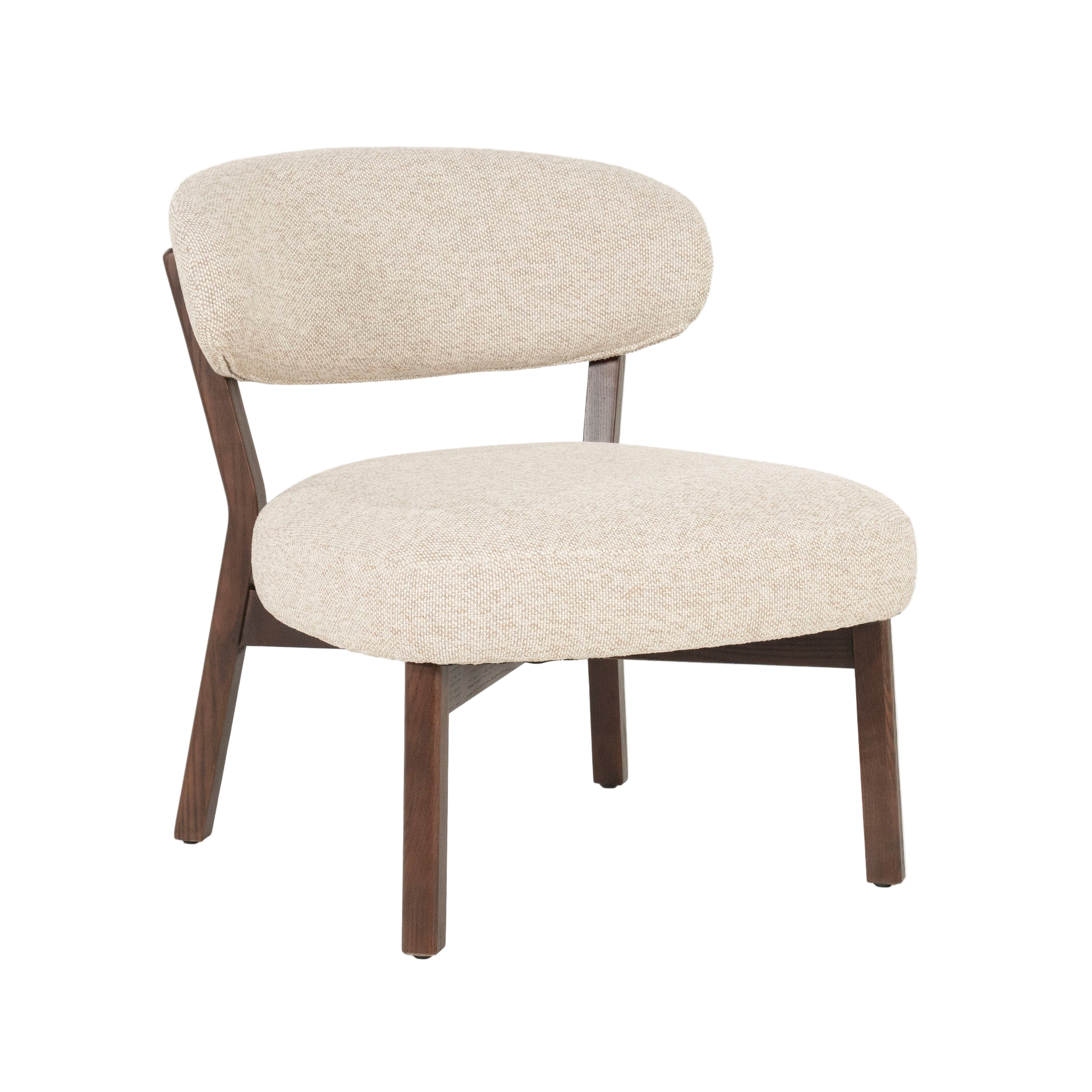 MIKKY Beige Armchair with Dark Wooden Base