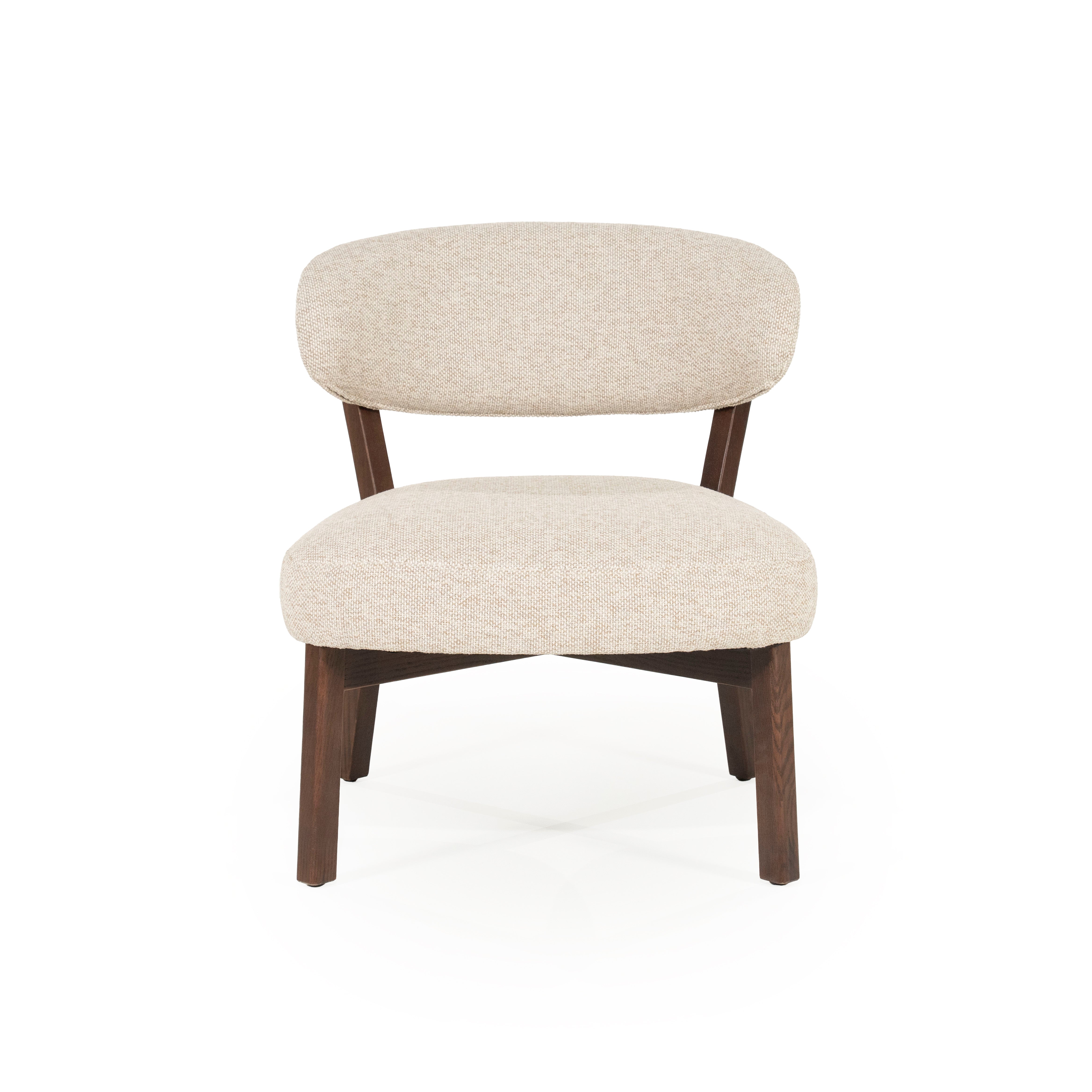 MIKKY Beige Armchair with Dark Wooden Base