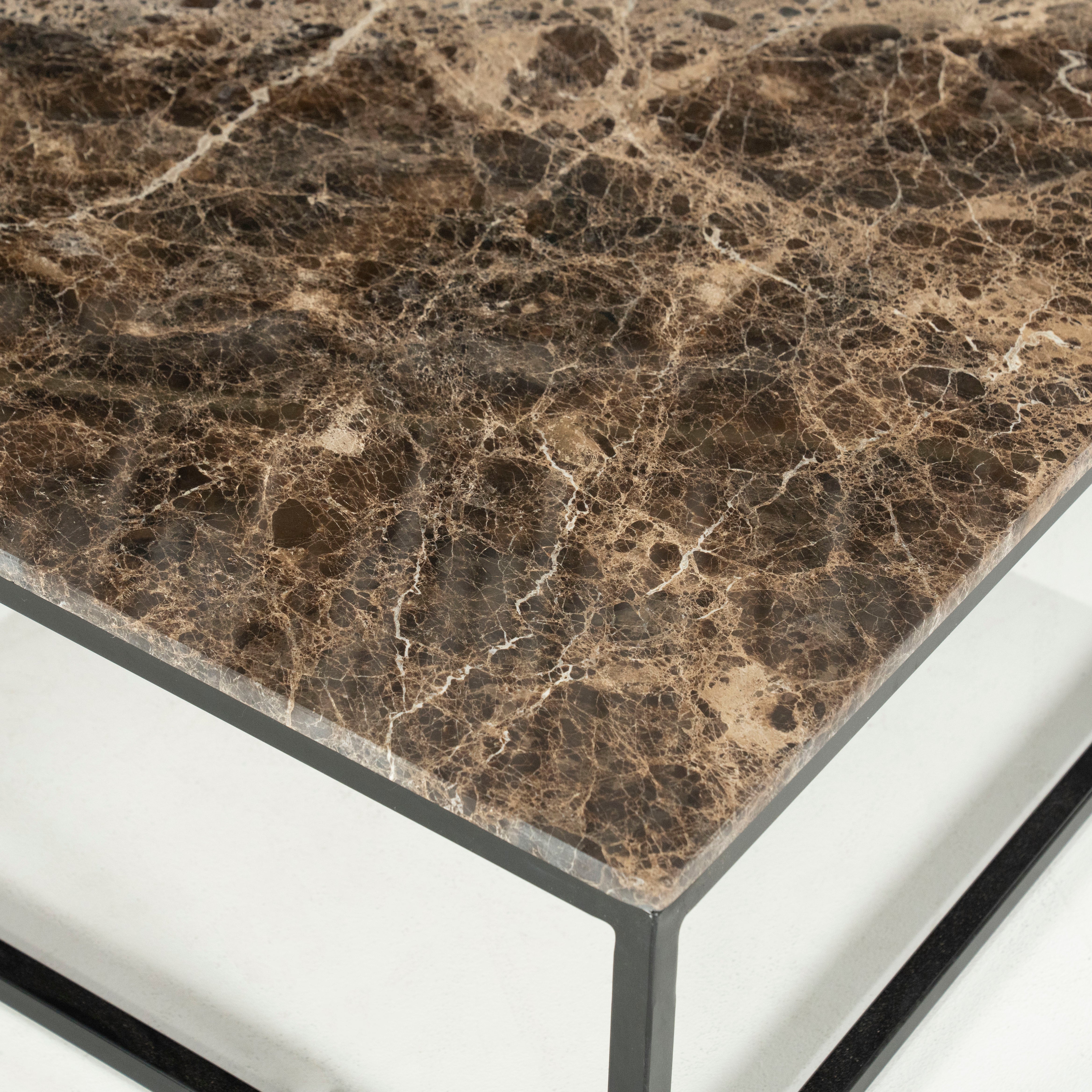 RICO dark brown marble coffee table with a metal base