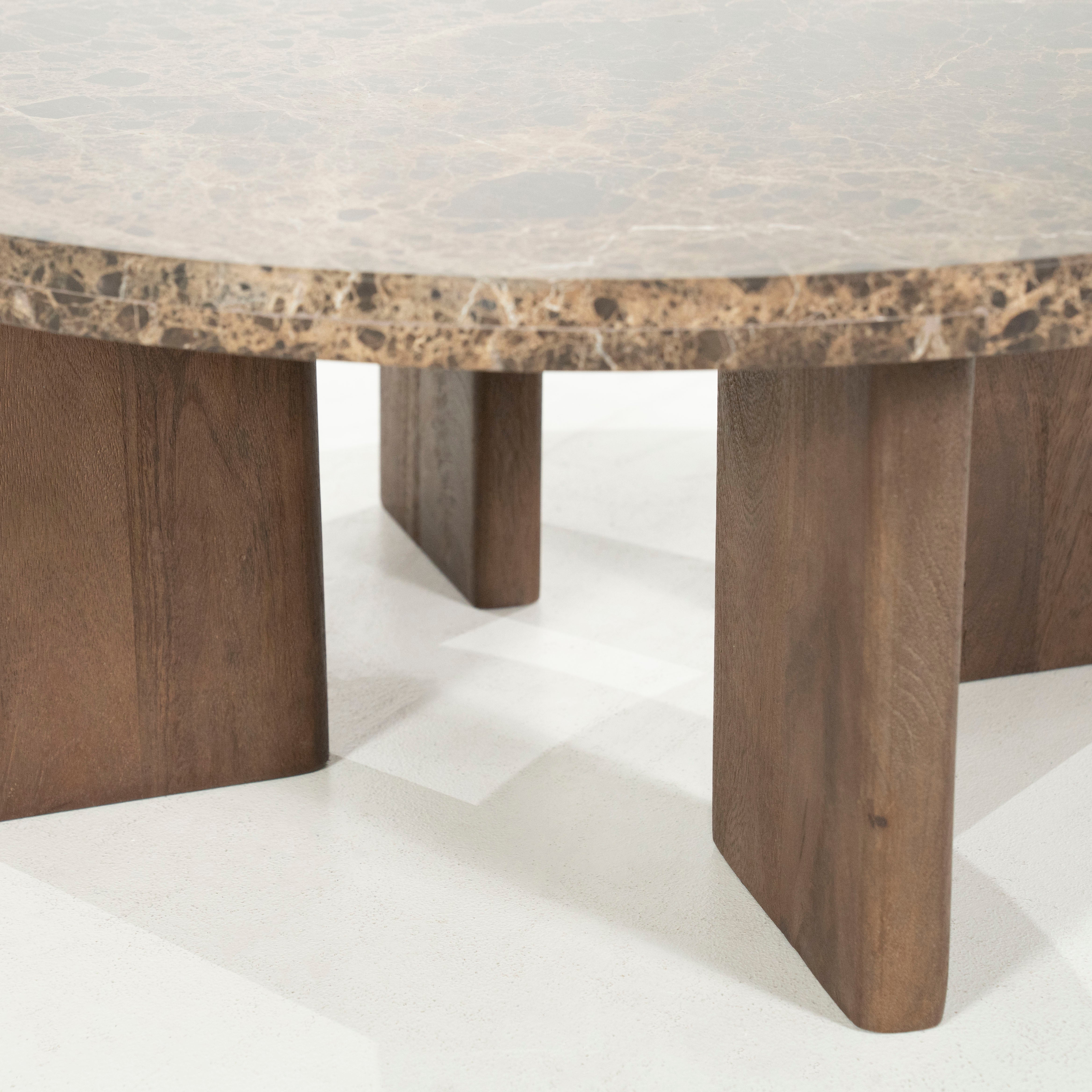 Kaffeetisch LANDO dunkelbrauner Marmor mit Holzgestell