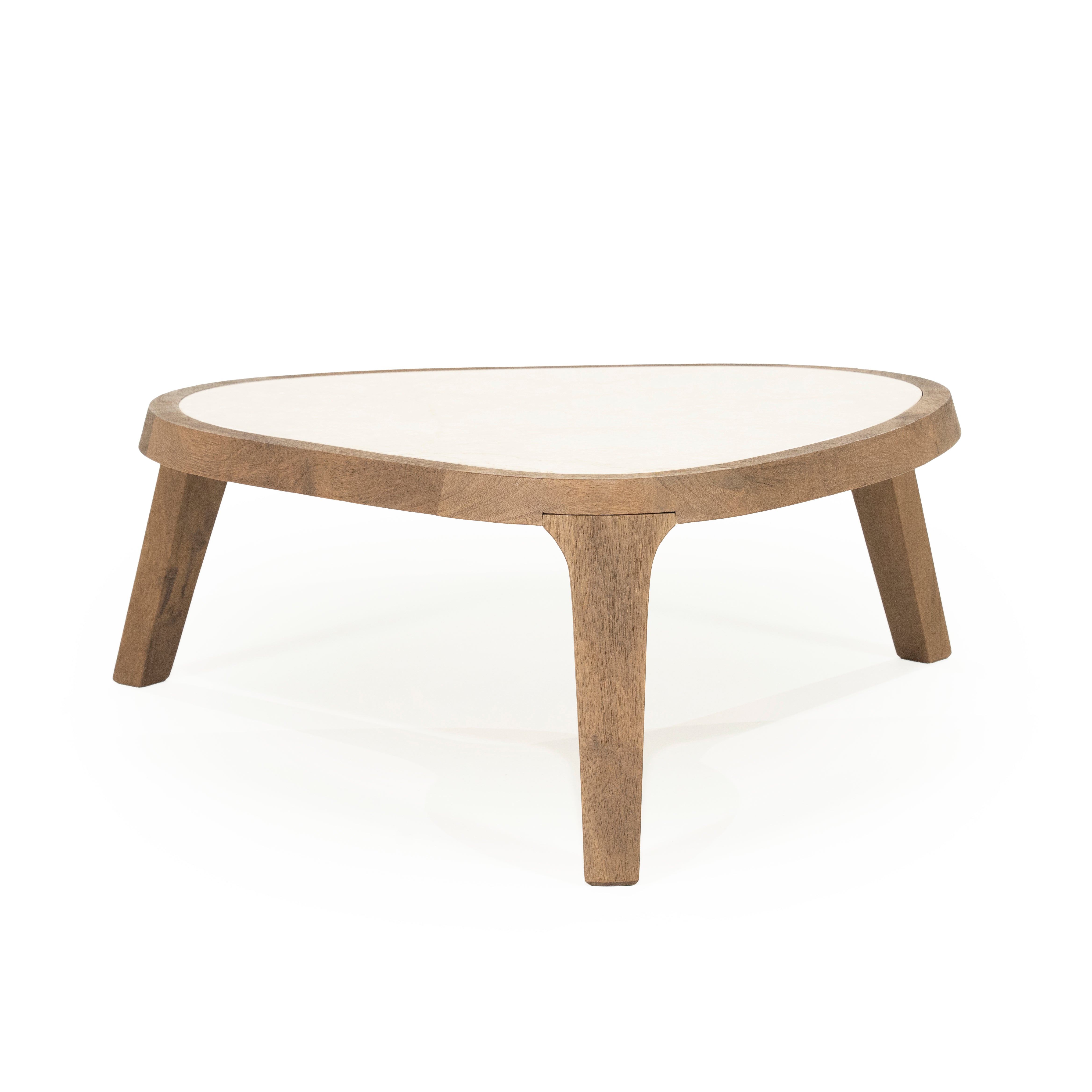 FRED Coffee Table Cream Marble with Wooden Base