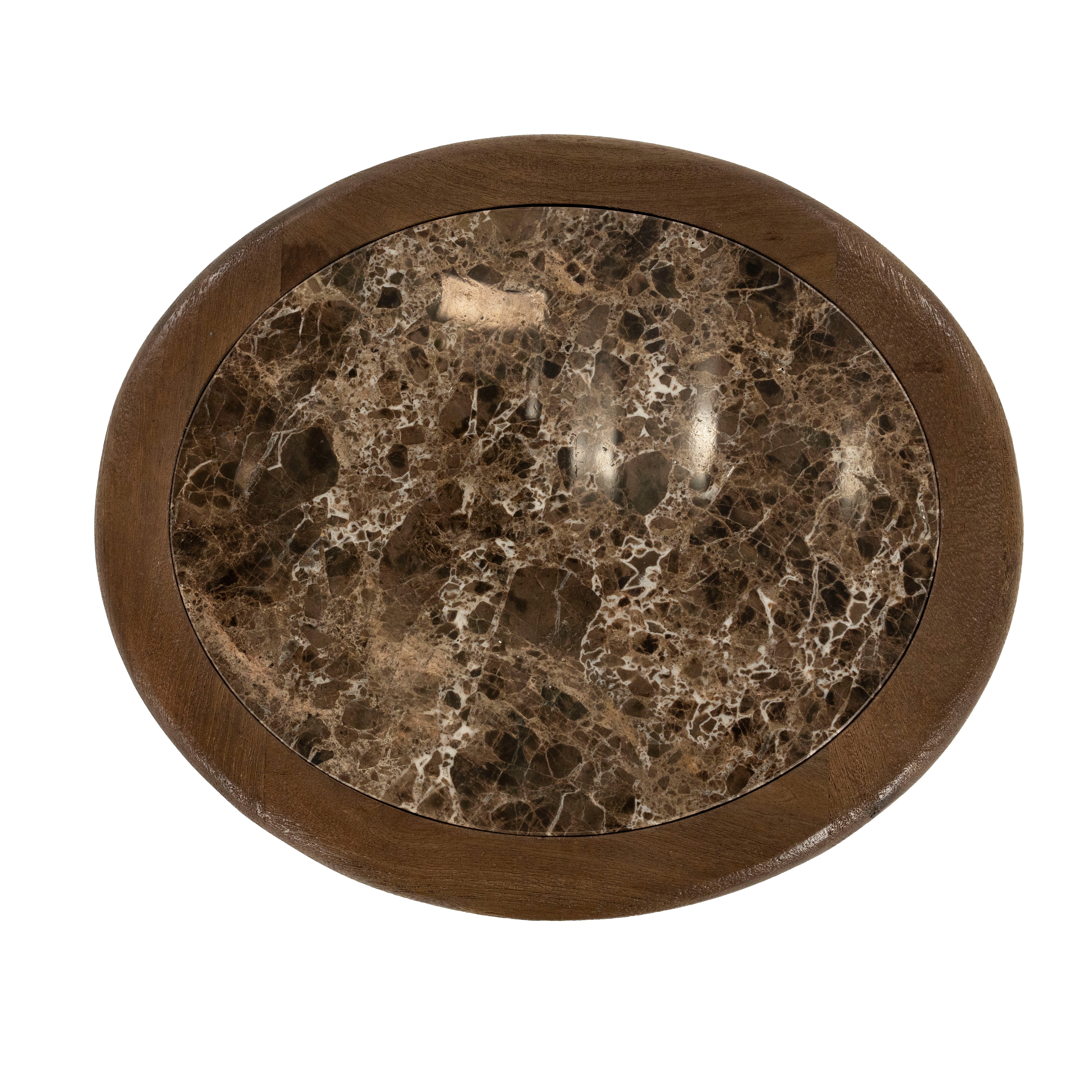 Stolik boczny VITO brązowy marmur z drewnianą podstawą