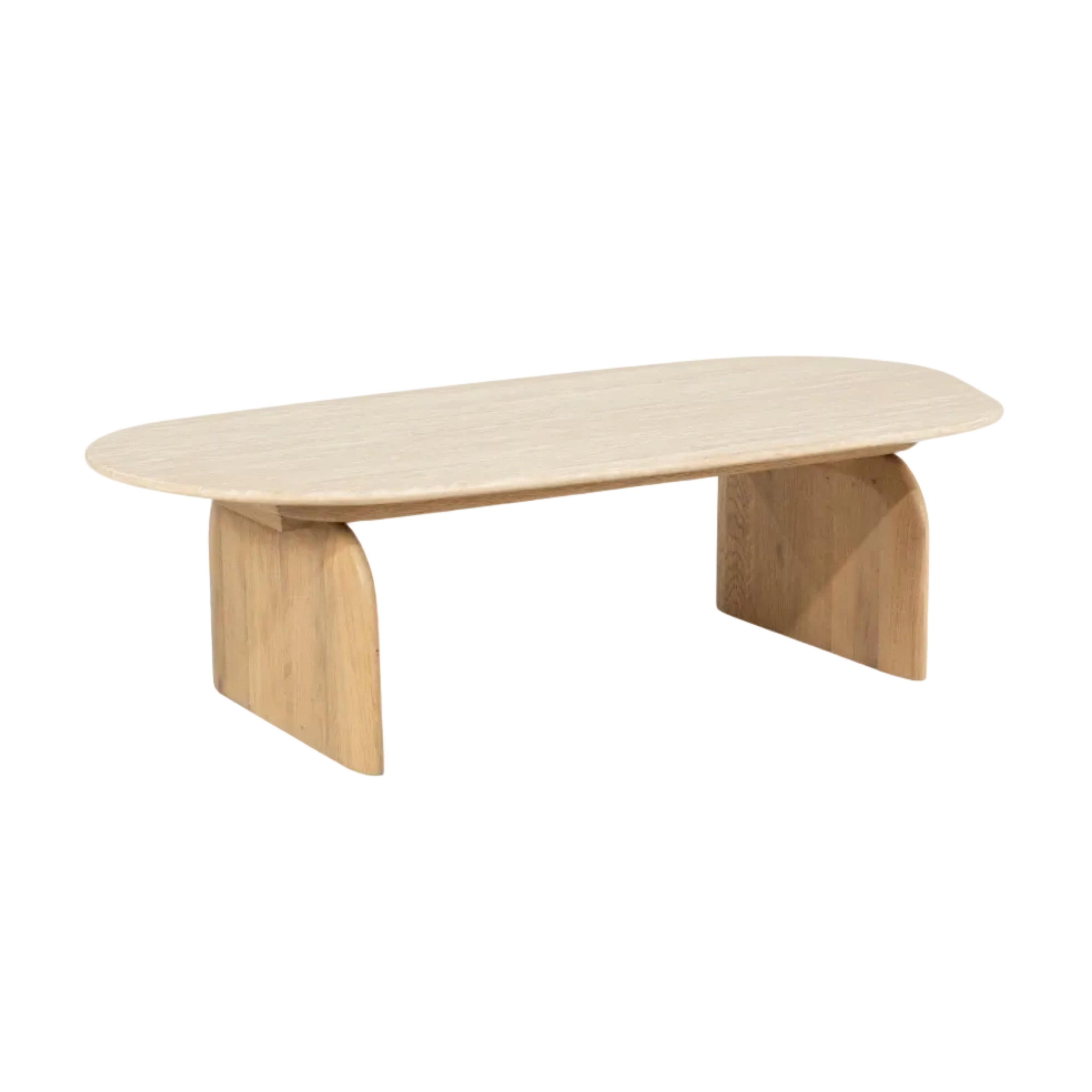 LOVA coffee table in travertine with an oak base