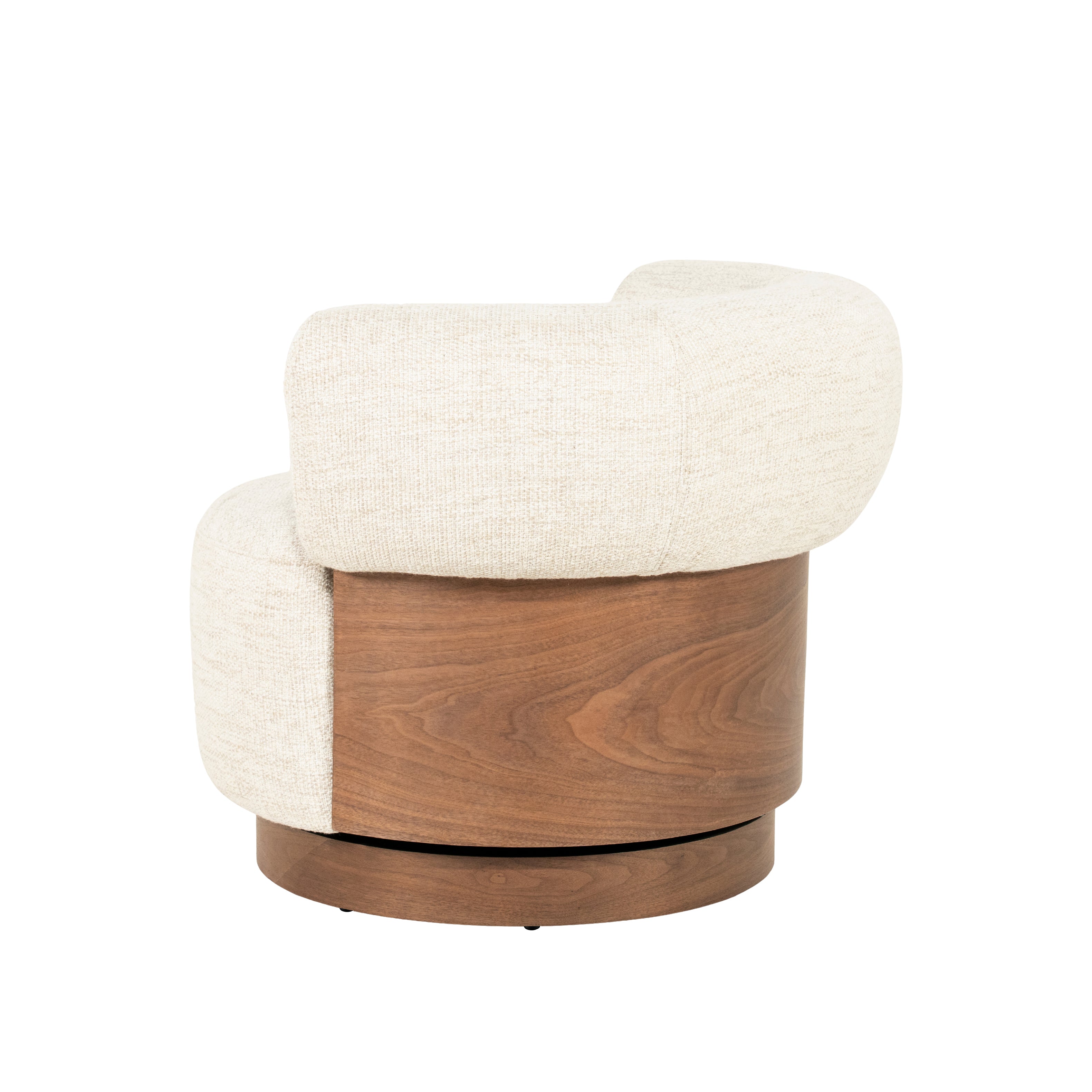 Beige swivel armchair NILA with a wooden frame
