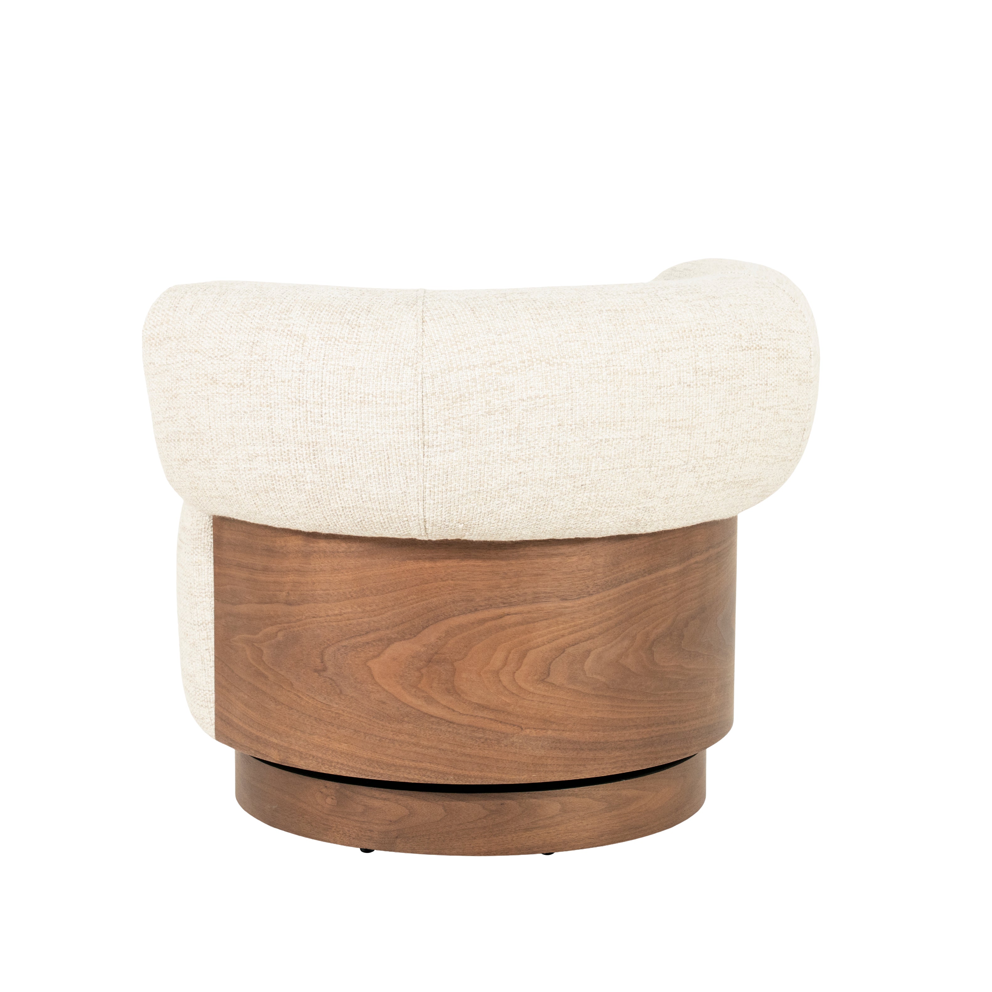 Beige swivel armchair NILA with a wooden frame