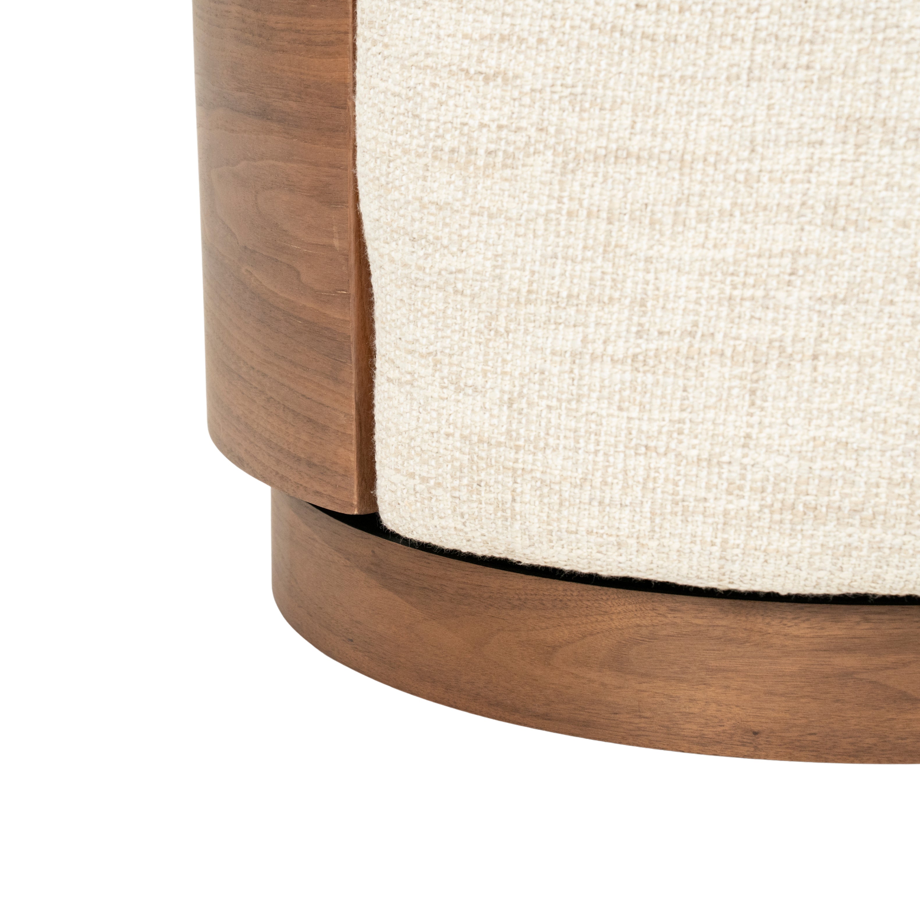 Beige swivel armchair NILA with a wooden frame