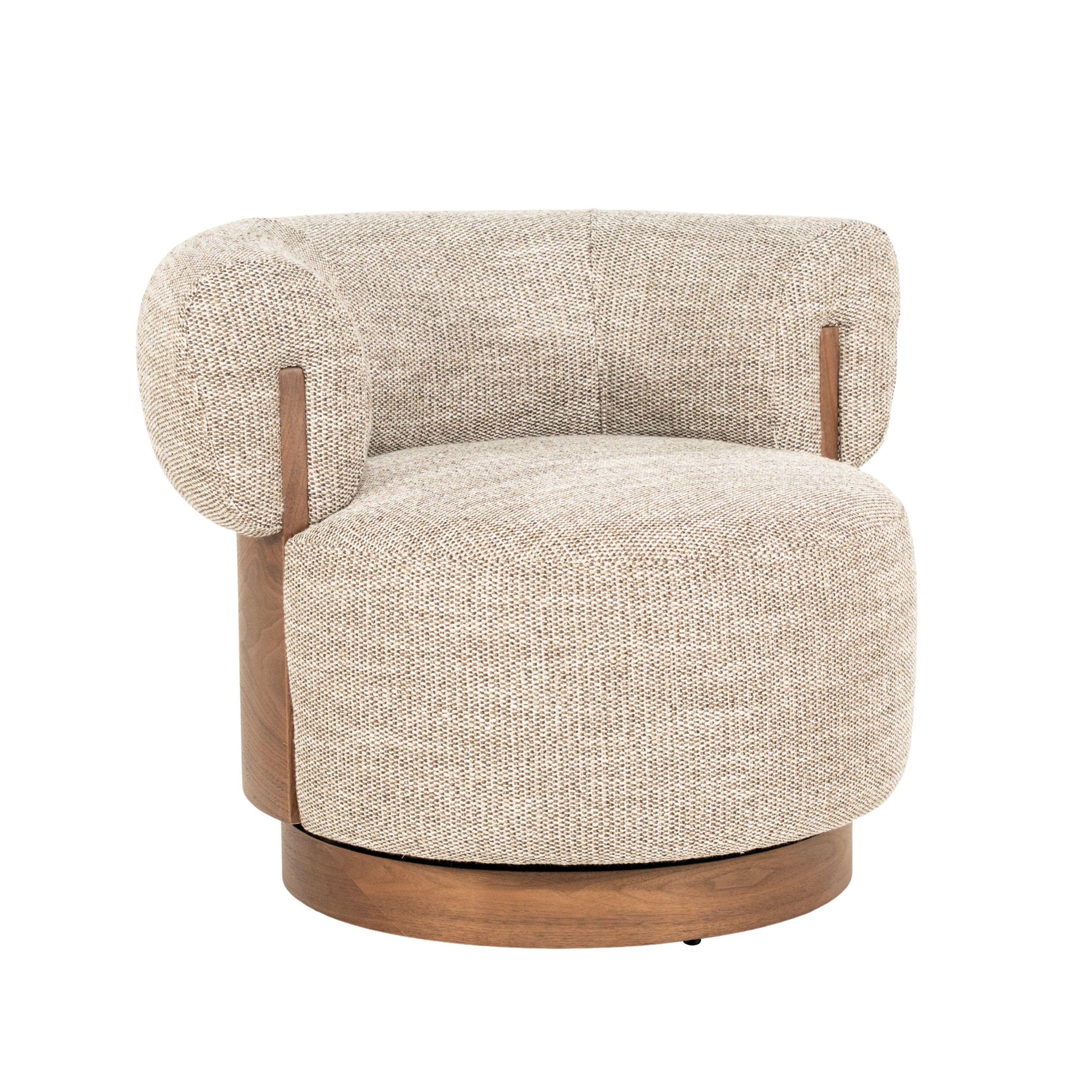 NILA taupe swivel armchair with a wooden frame