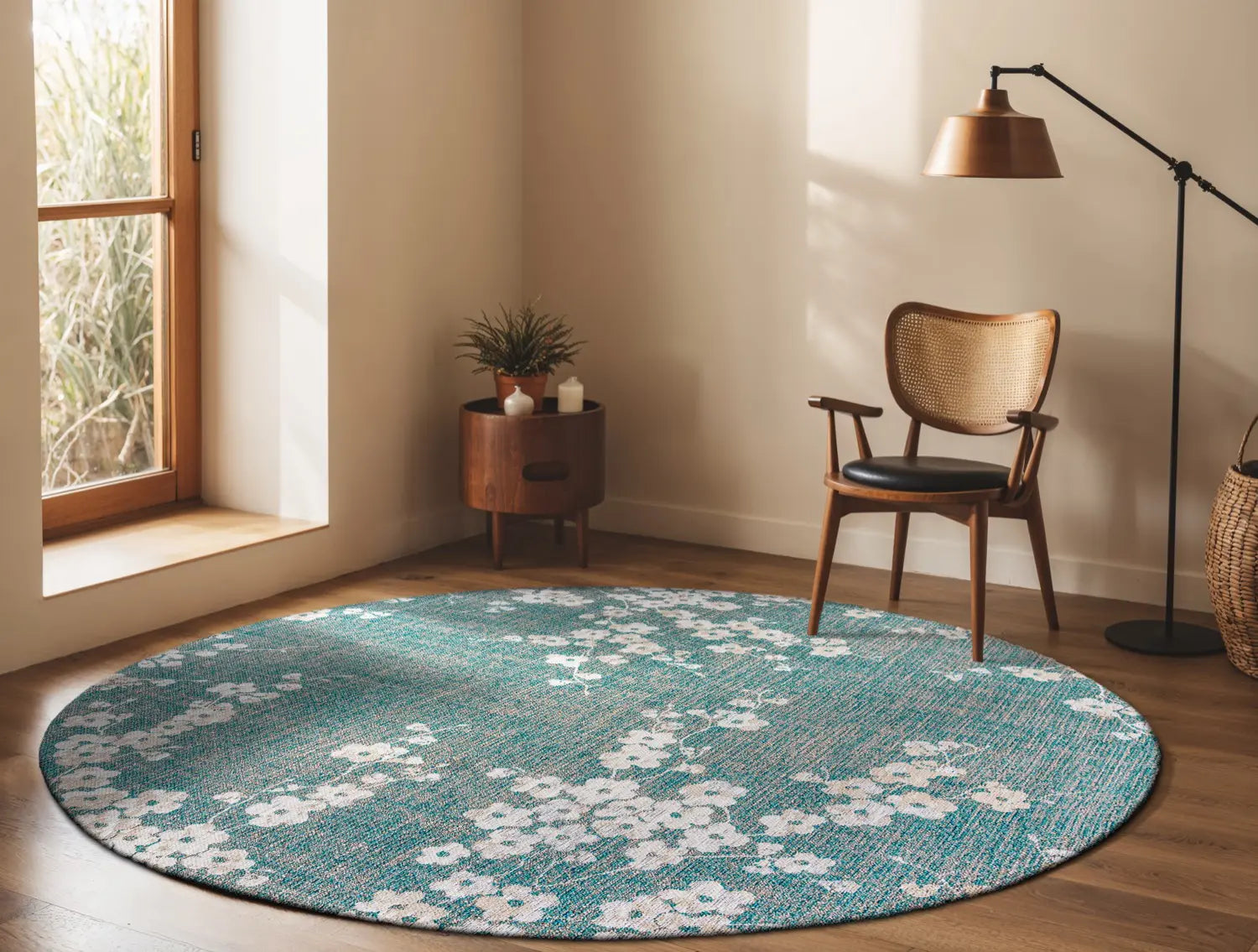 Beige Oval Rug SAKURA with White