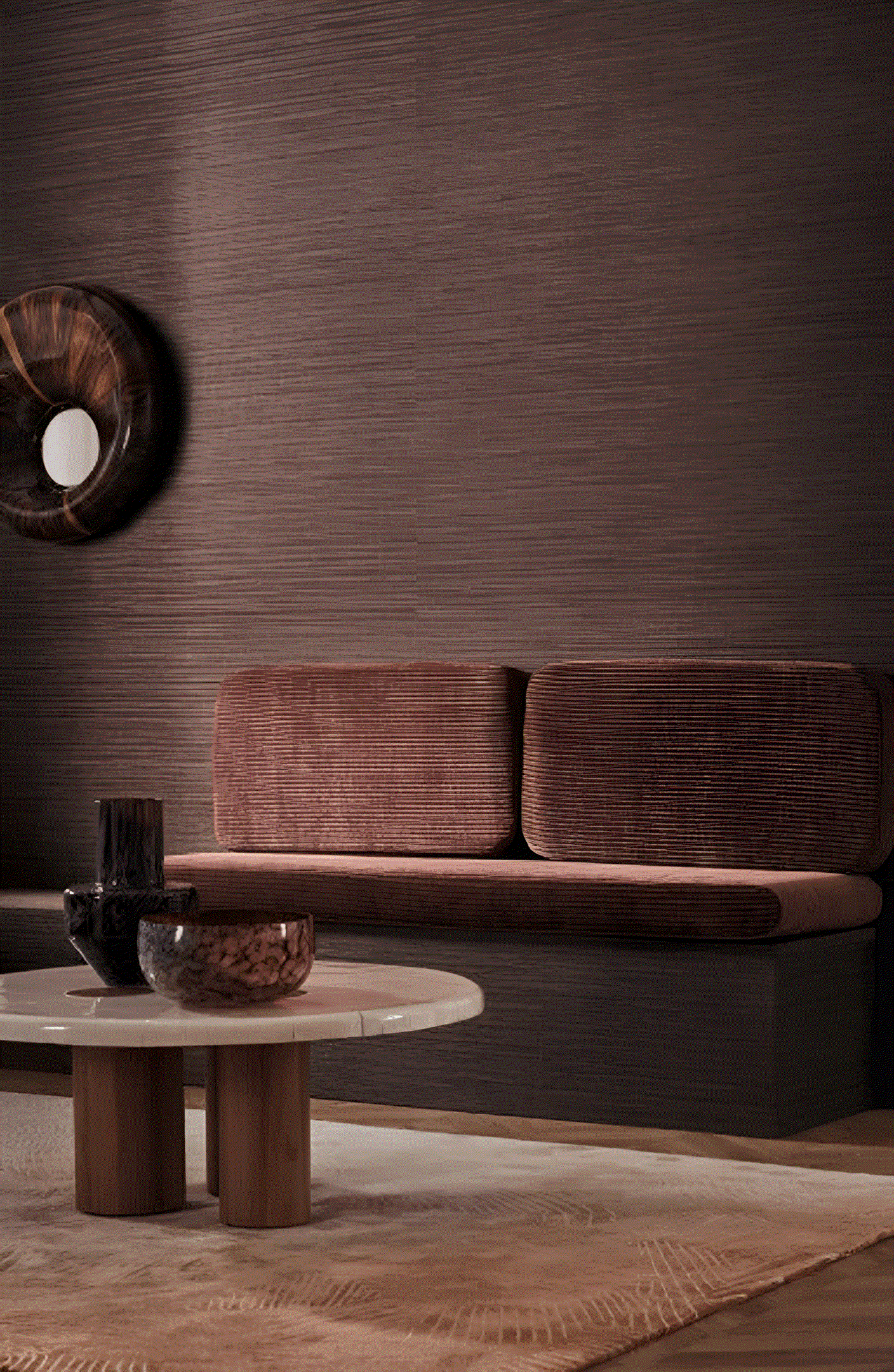 Tapeta tekstylna strukturalna imitująca płótno VENIZIA - WENGÉ brązowy z bordowym