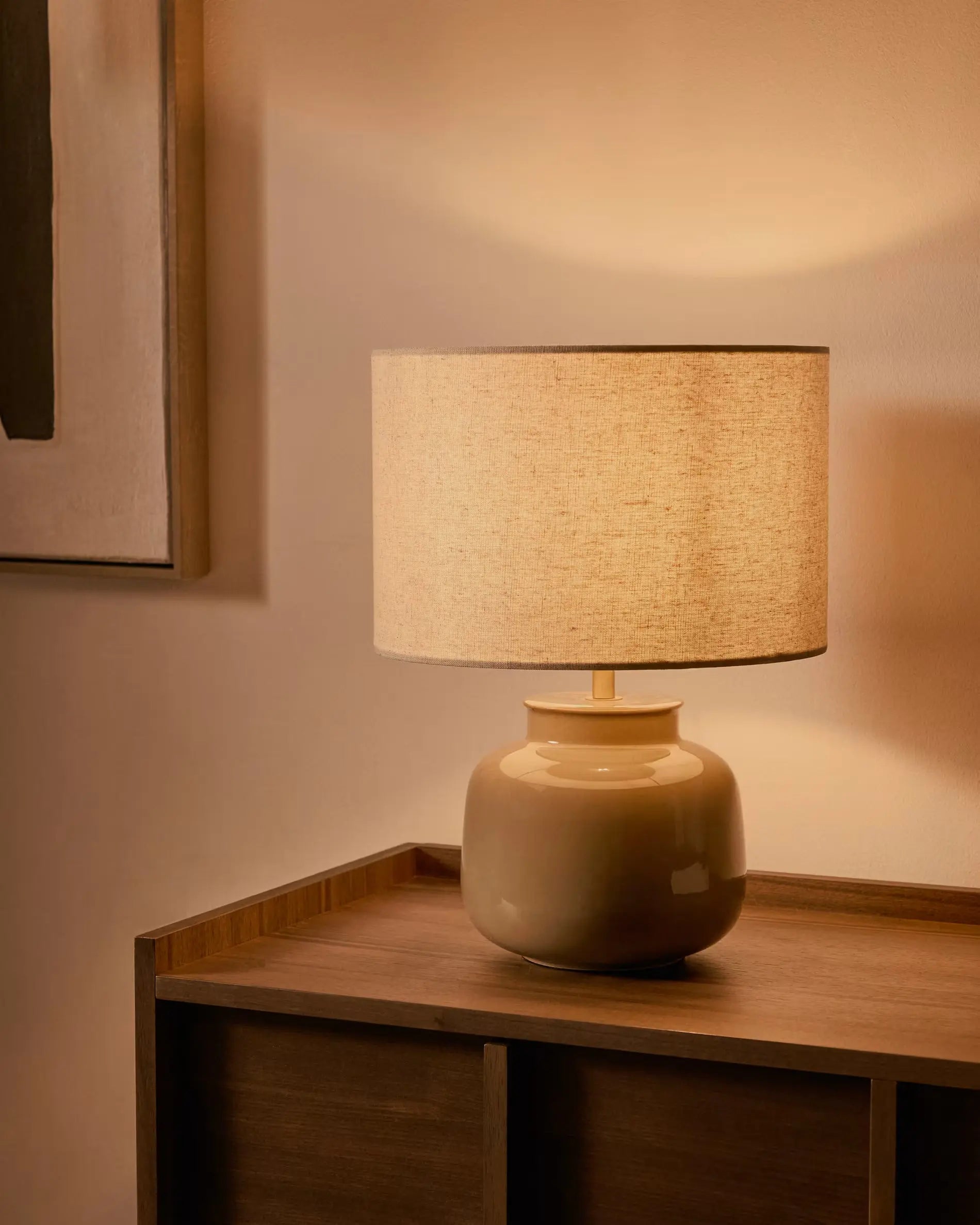 Lampa stołowa TAY beżowy klosz z zieloną podstawą – ceramika