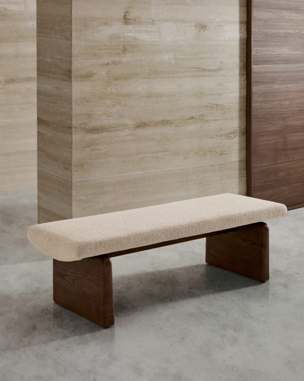 TOPAZ bench in beige chenille with a dark ash base