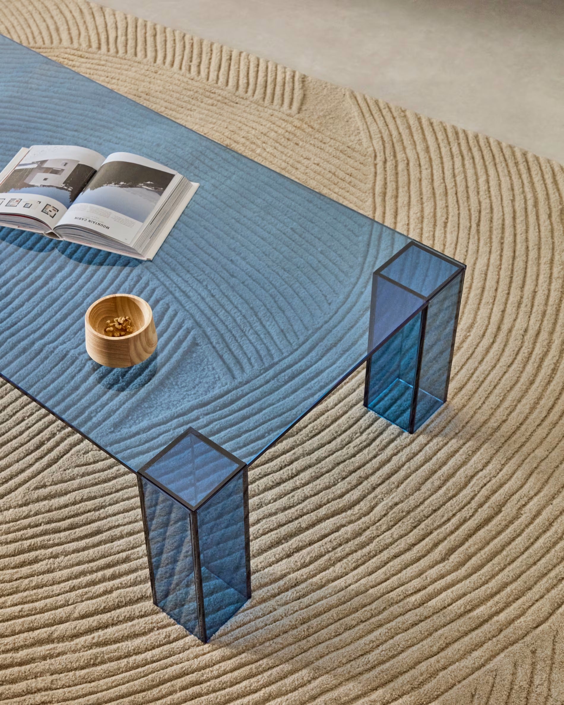 Coffee table adularia blue tempered glass