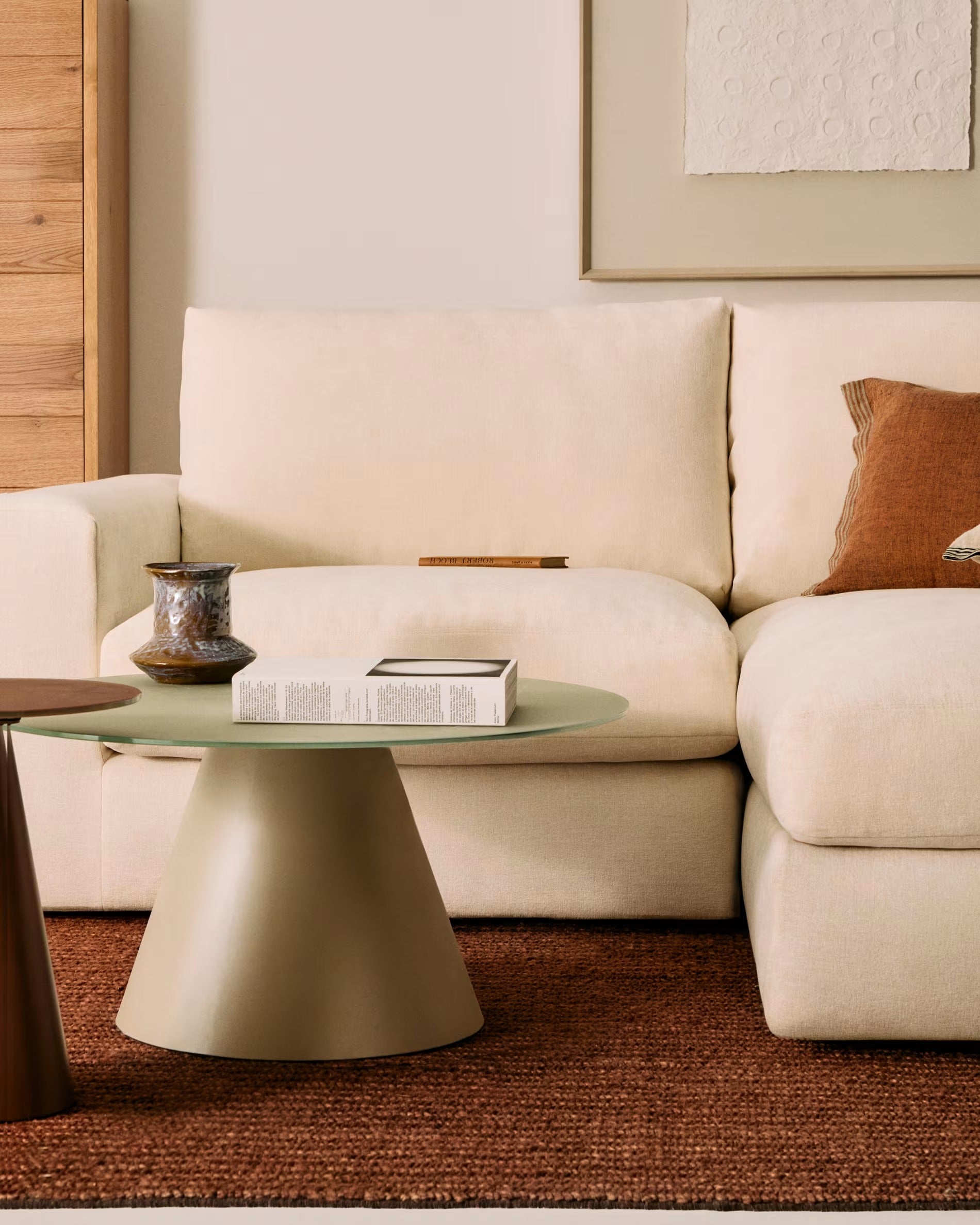 3-seater right-facing corner sofa ALEA ecru chenille