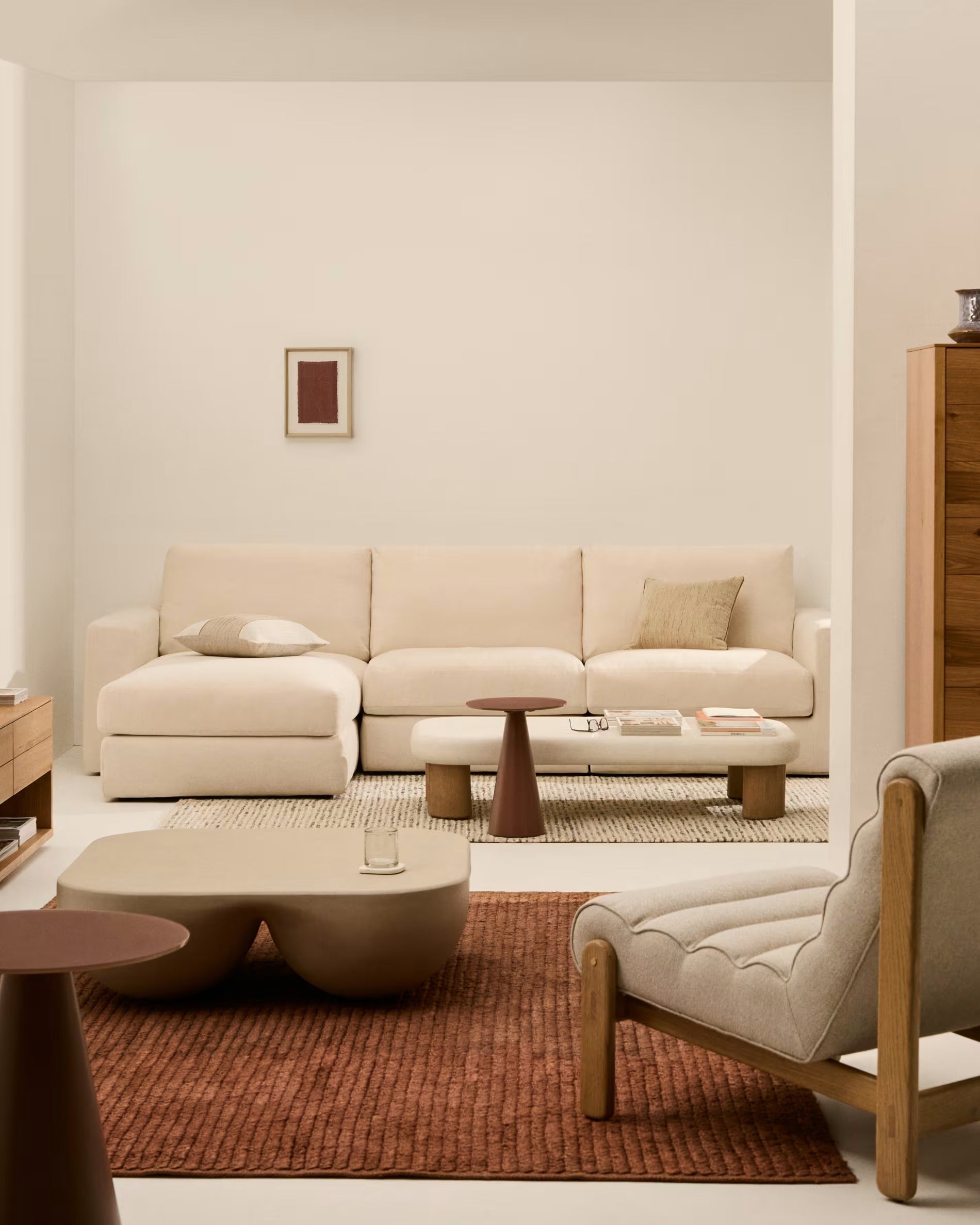 4-Sitzer-Ecksofa links ALEA ecru Chenille