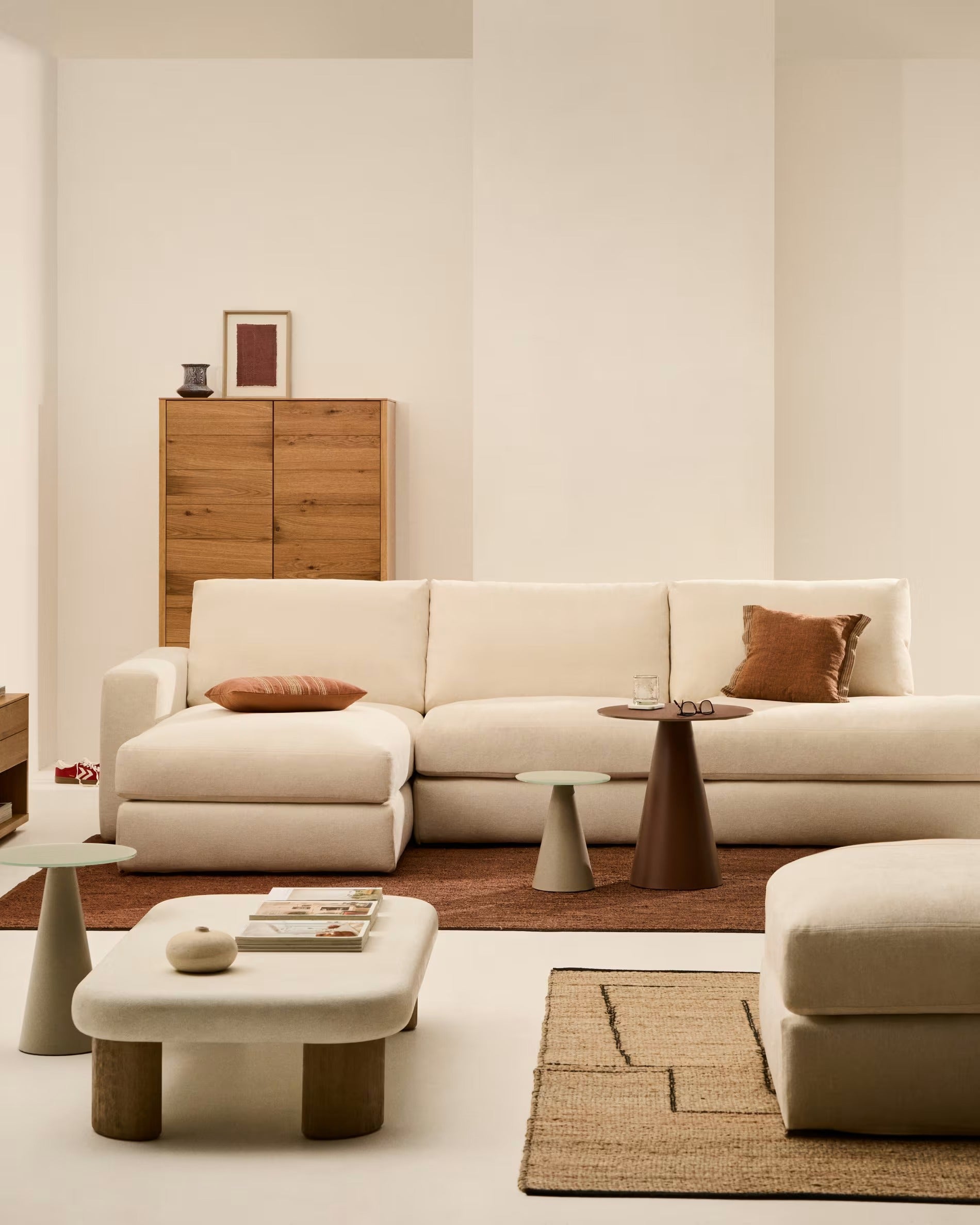 5-seater left-facing corner sofa ALEA ecru chenille