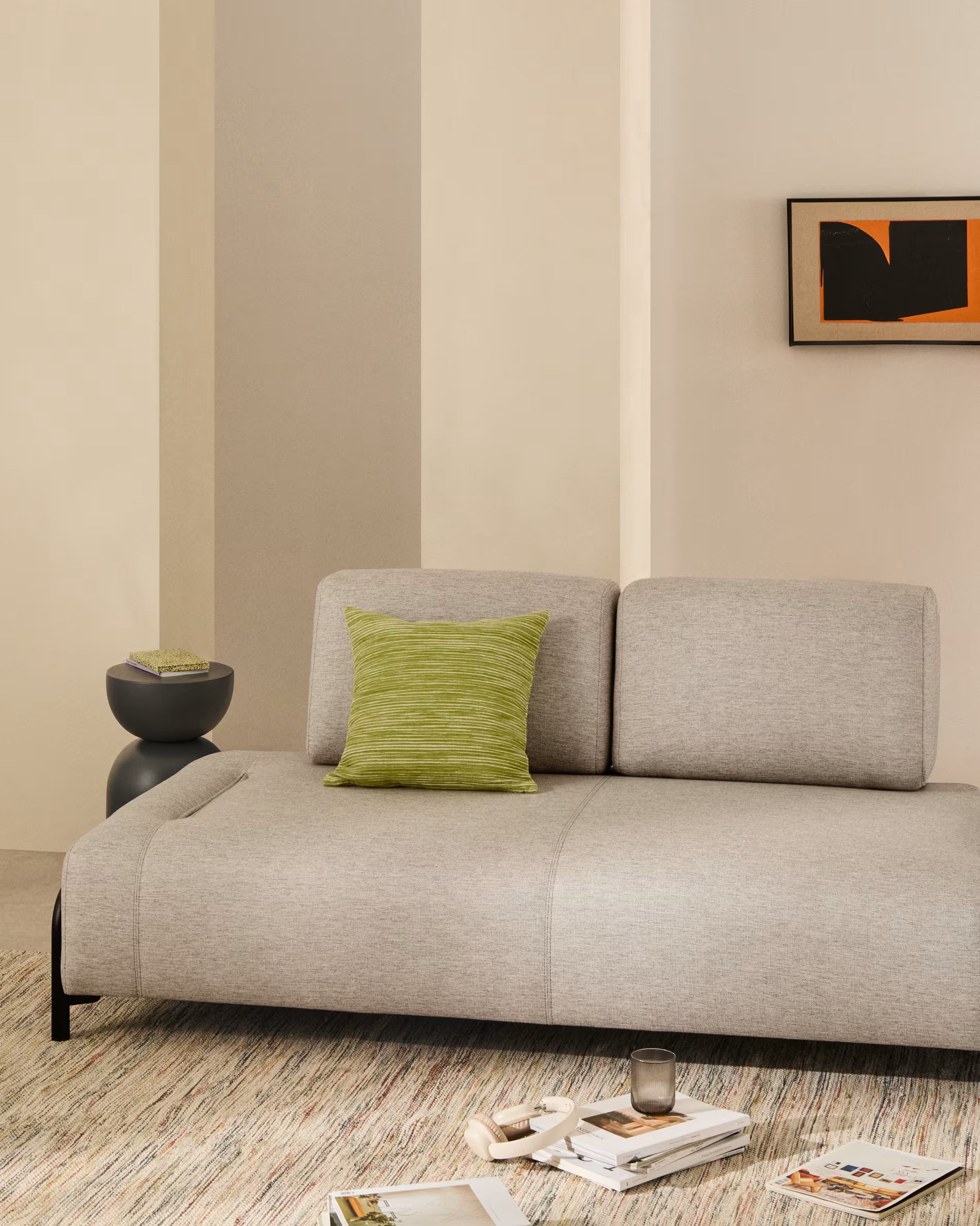 Modularsofa für 2 Personen COMPO grau-beige mit schwarzem Gestell