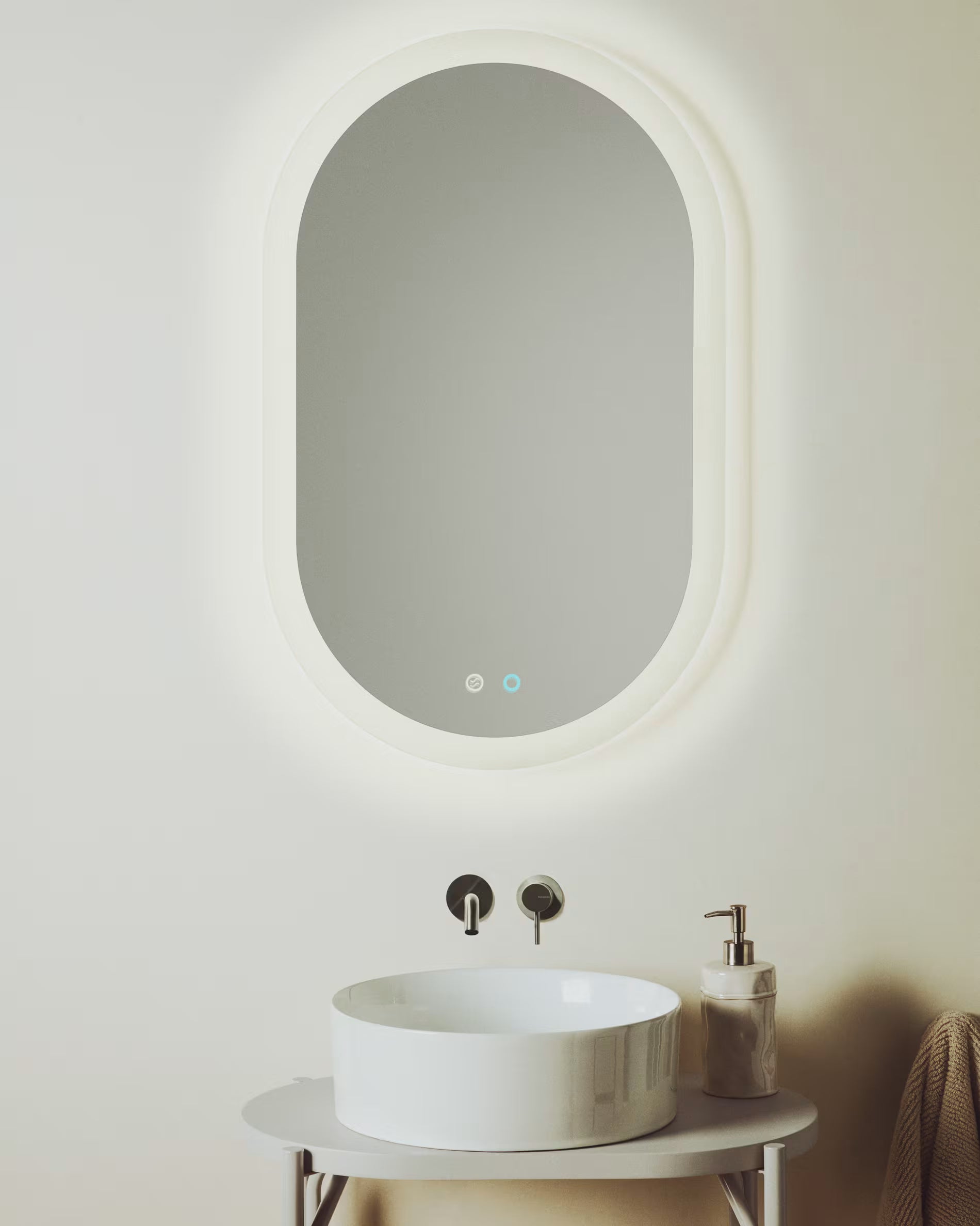 Oval illuminated bathroom mirror MERVI white