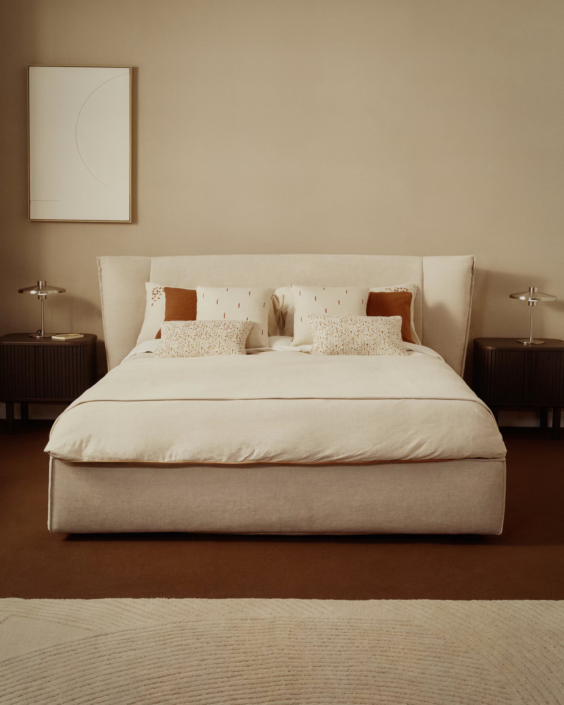 ARVIAN bed with bedding storage beige chenille