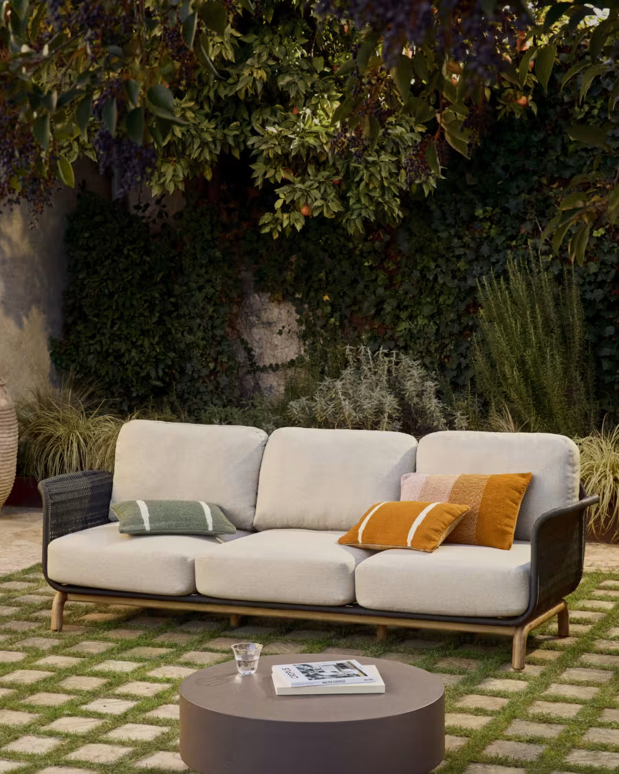 ALIPA Black and Beige 3-Seater Garden Sofa