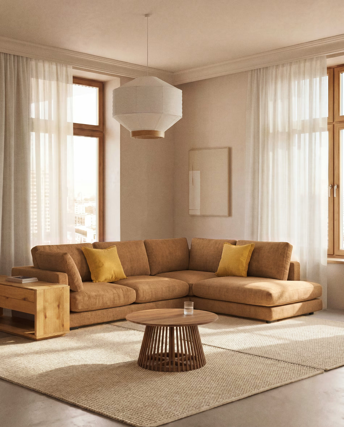 SALIN Beige Artwork with Vertical Line