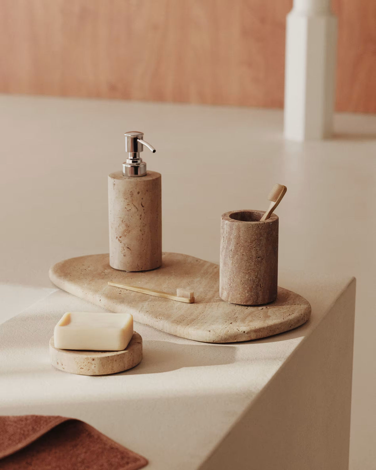 MACRE travertine toothbrush holder