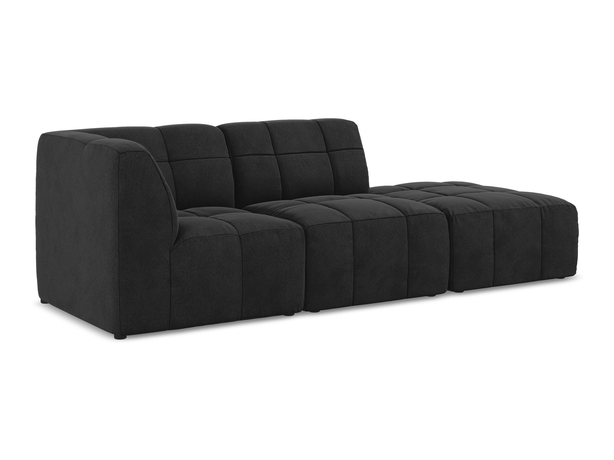 Black Left-Open Velvet Modular Sofa for 3 People ALOHA