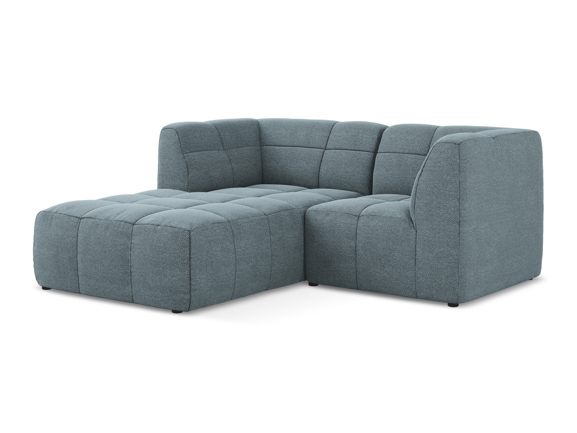 Left-facing modular 2-seater sofa ALOHA denim blue boucle