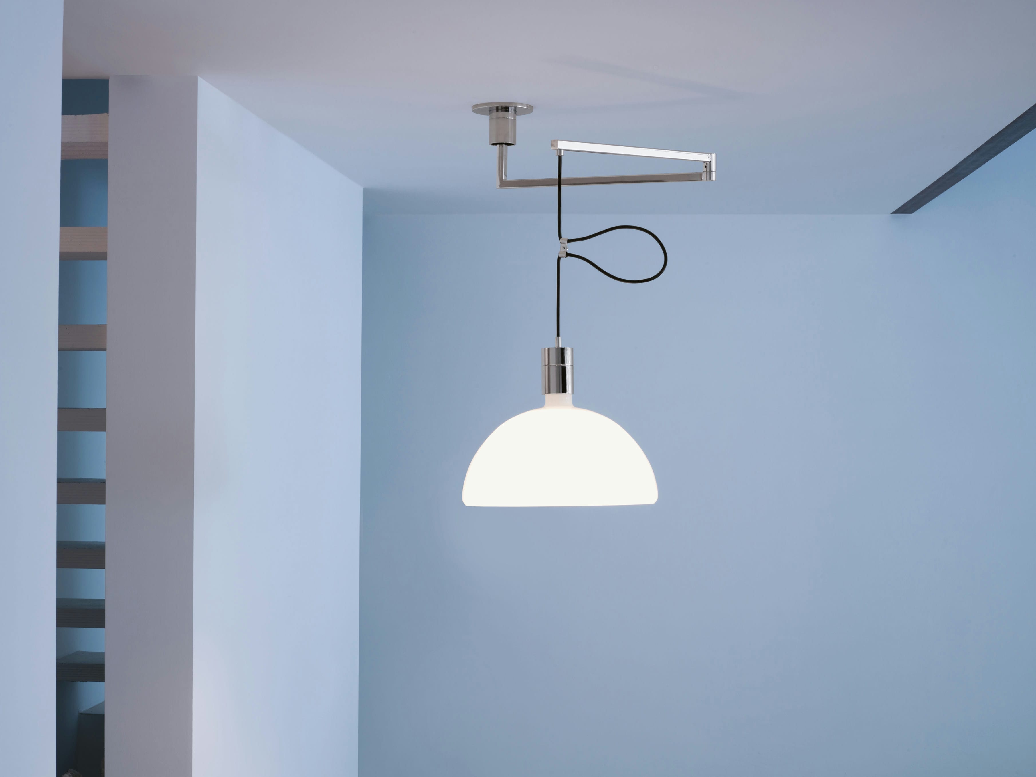 Hängende Lampe AS41C -Chrom mit weißem Glas