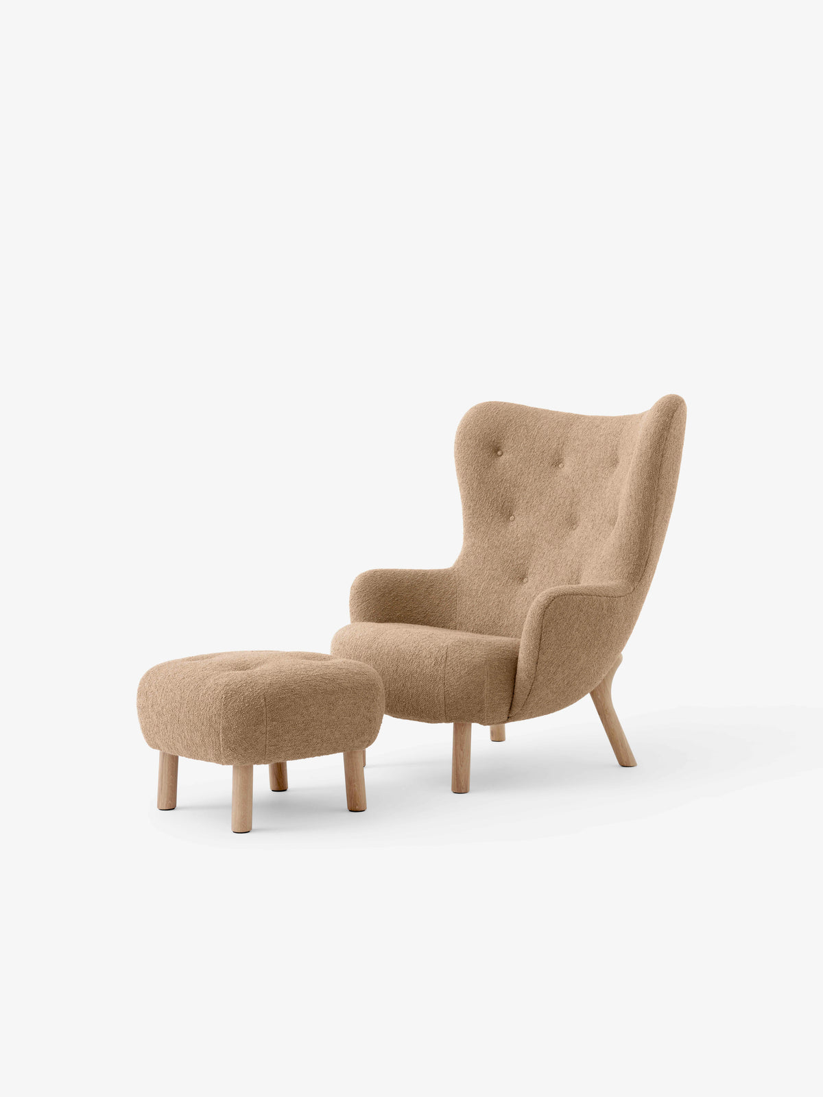 PETRA armchair with footrest upholstered with a walnut base