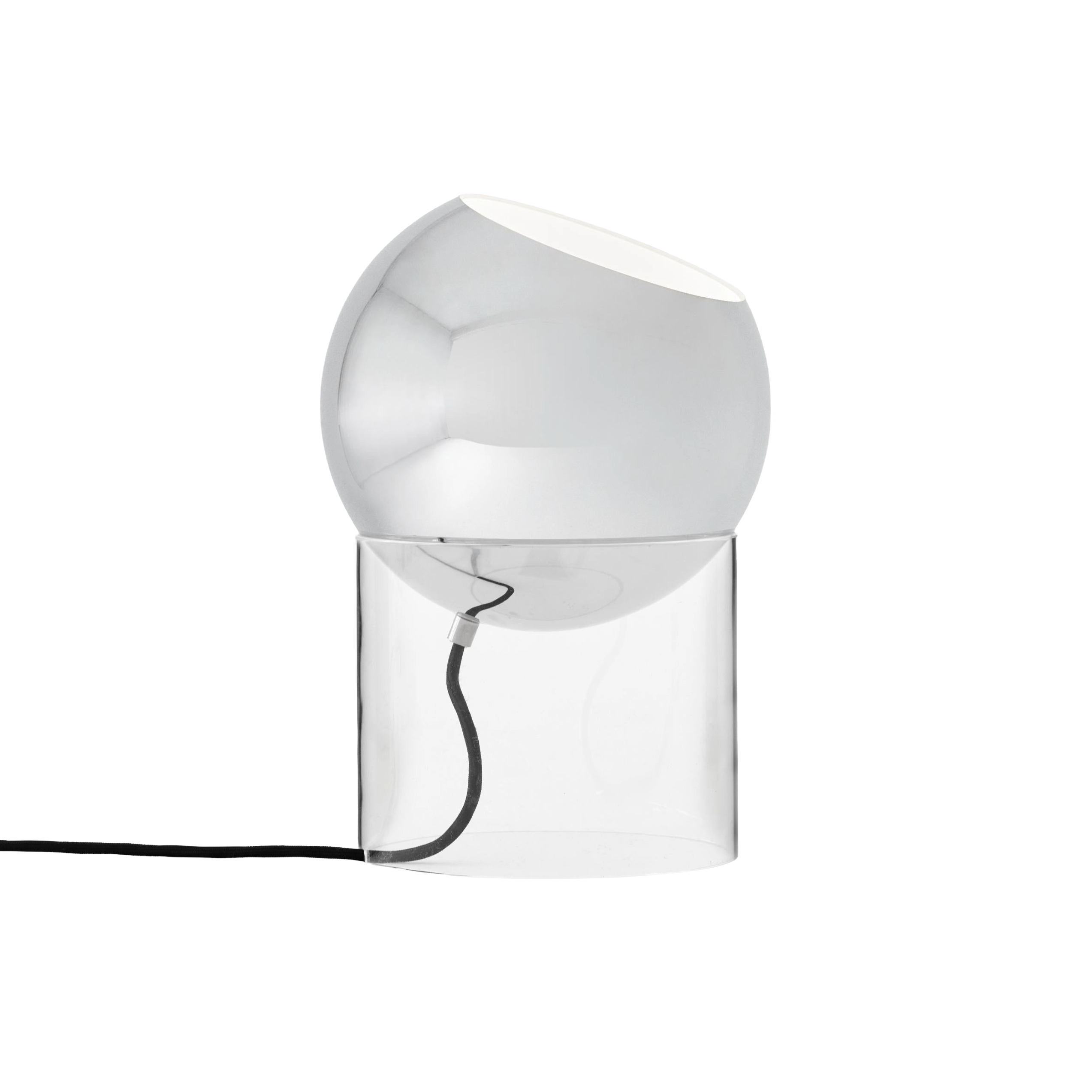 TOPAN VP13 table lamp with a chrome shade and transparent base.