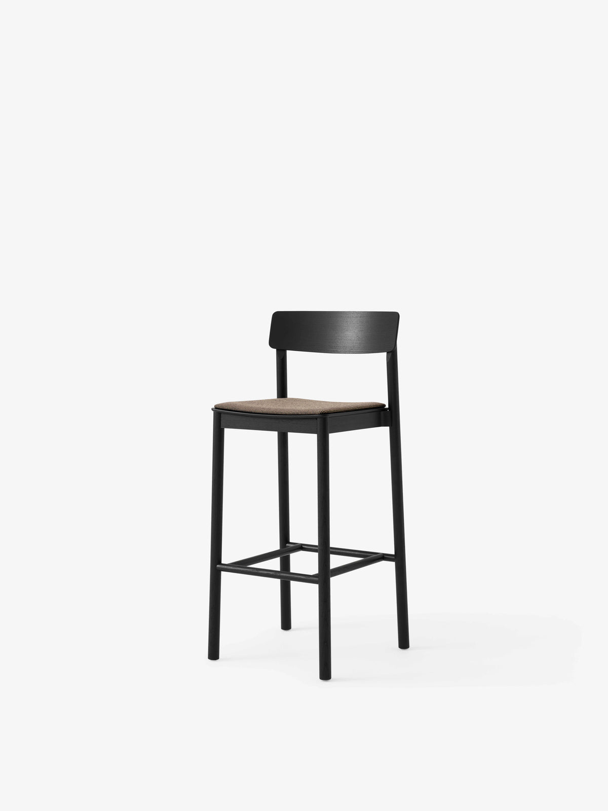 BETTY stool in black lacquered ash with an upholstered seat
