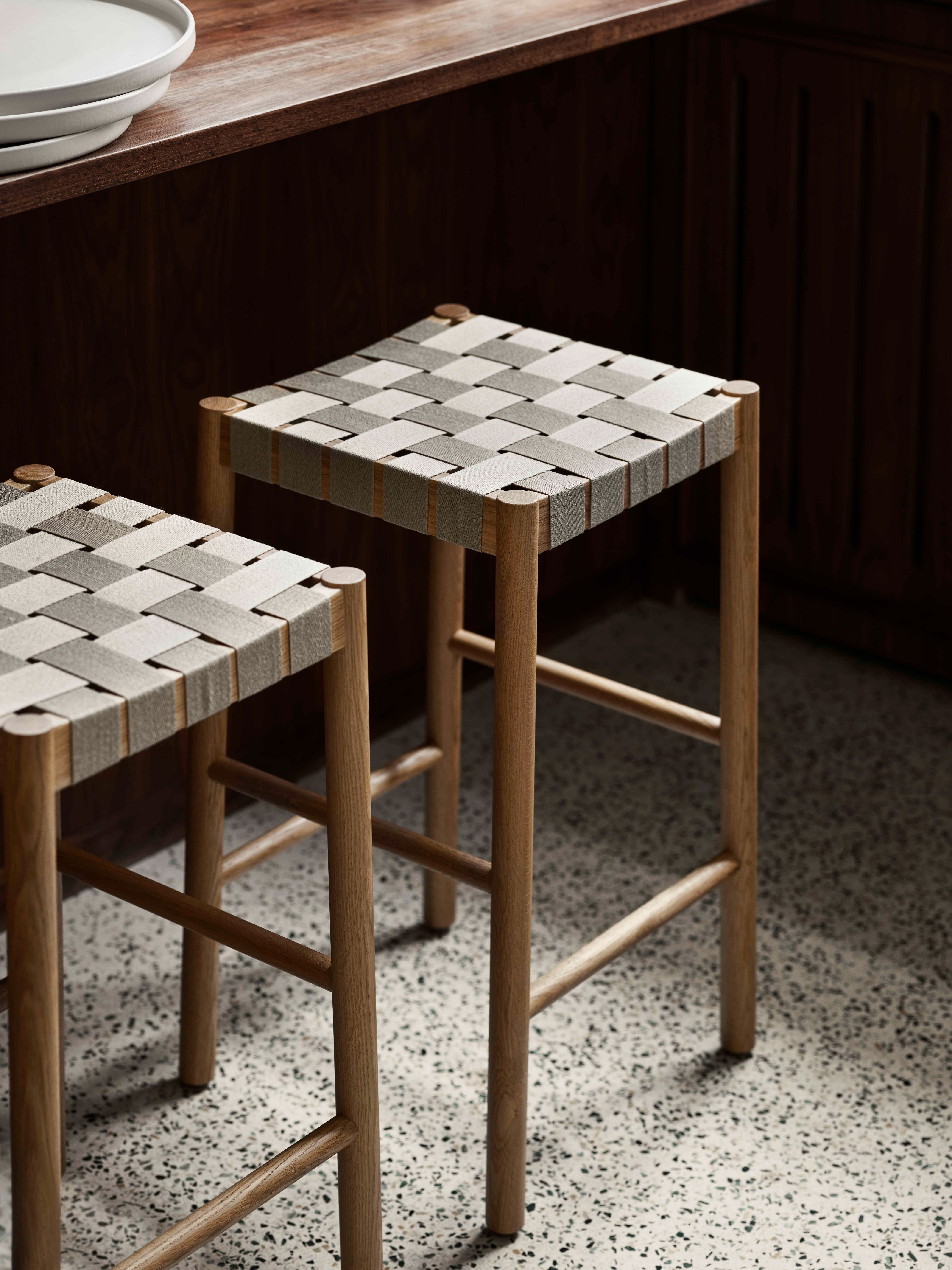 BETTY stool with beige woven seat and smoked oiled oak