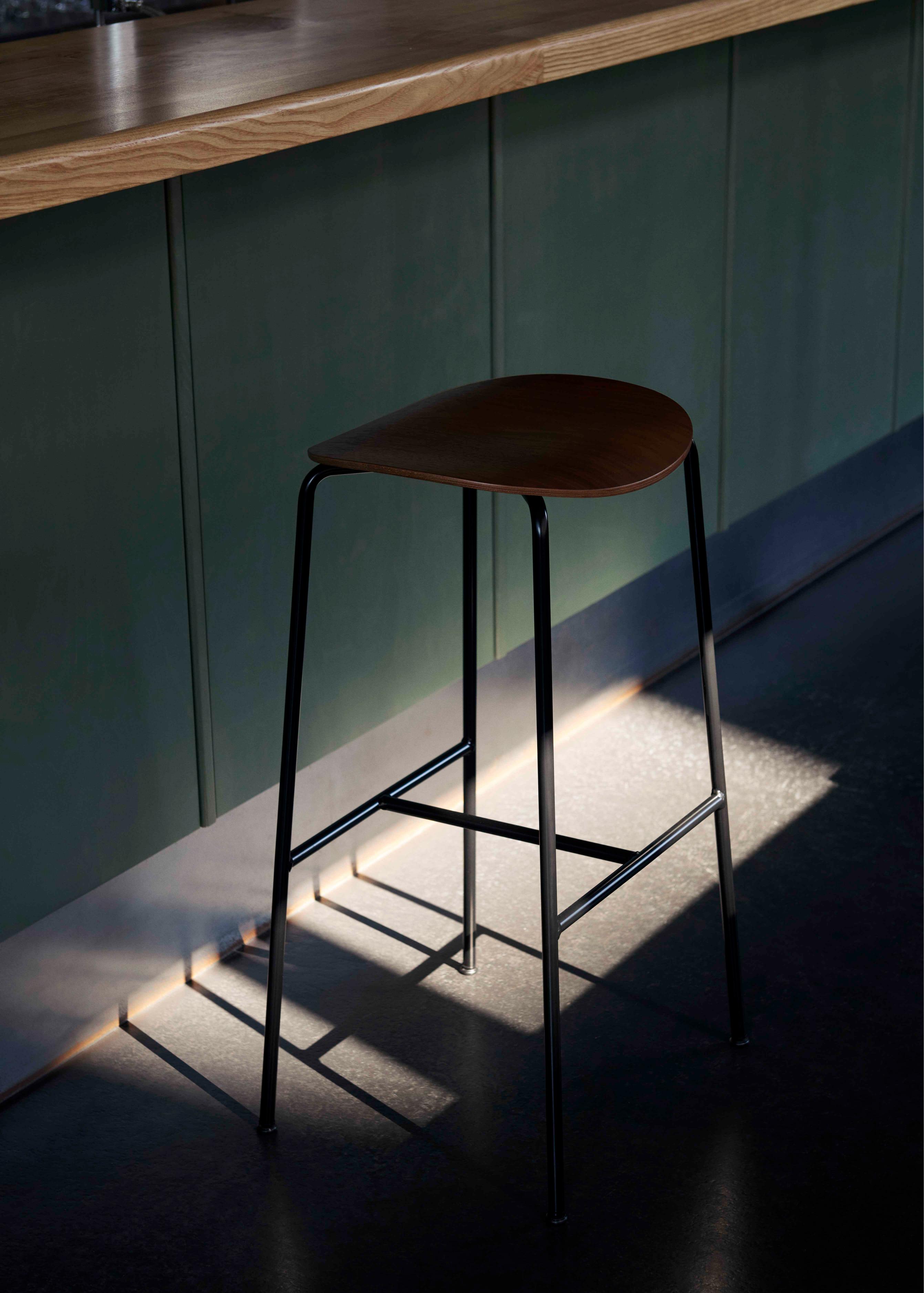 PAVILION Stool black oak wood with a black steel base