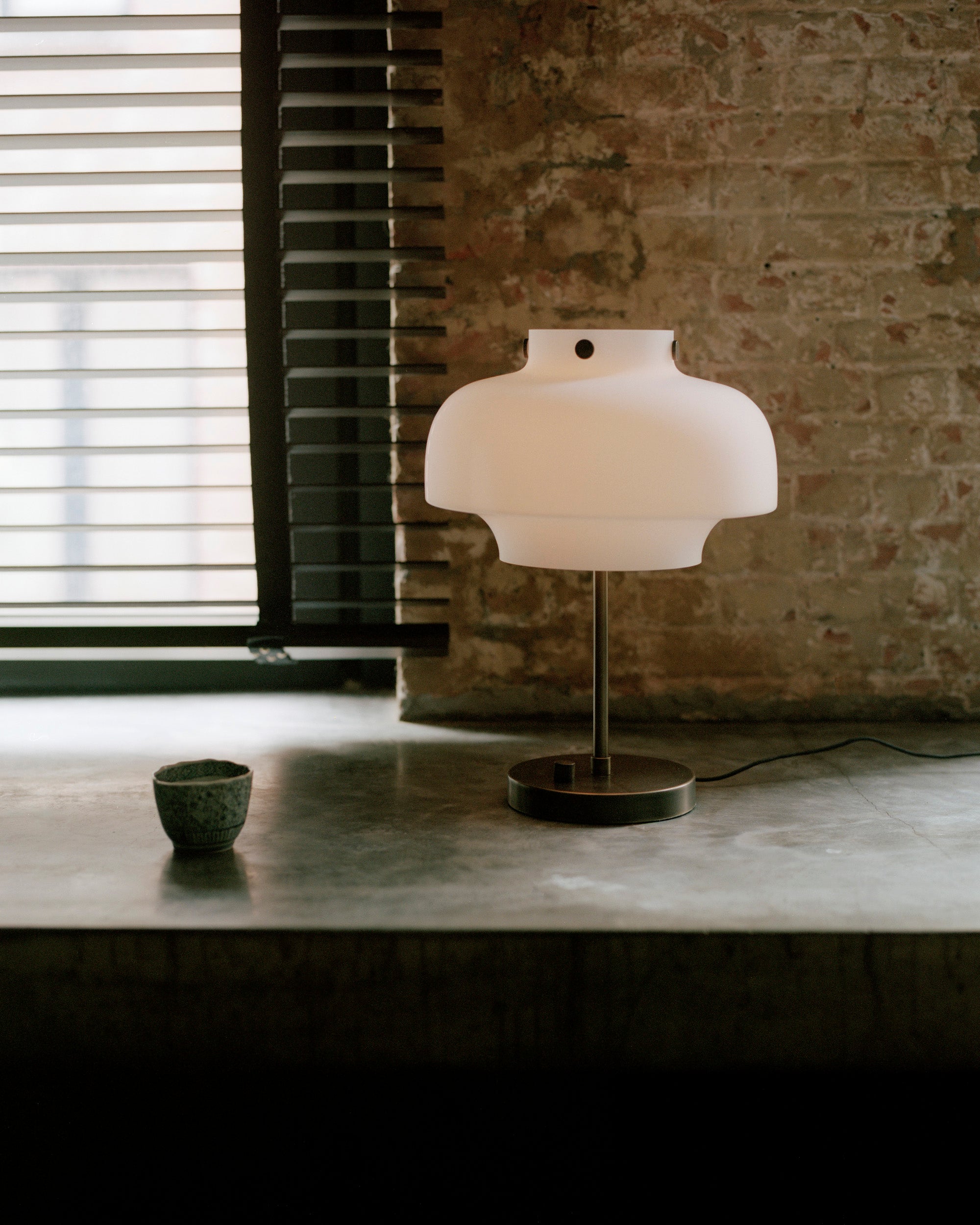 COPENHAGEN SC13 Table Lamp with Opal Shade and Brushed Brass Base