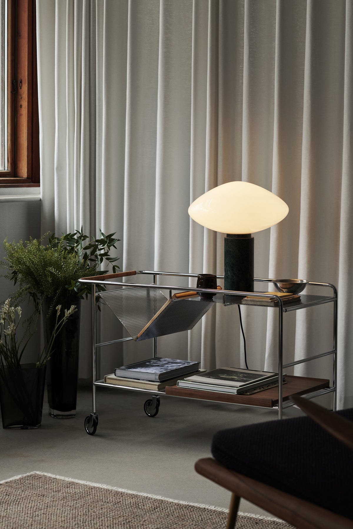 Table lamp MIST AP17 glass shade with a green marble base