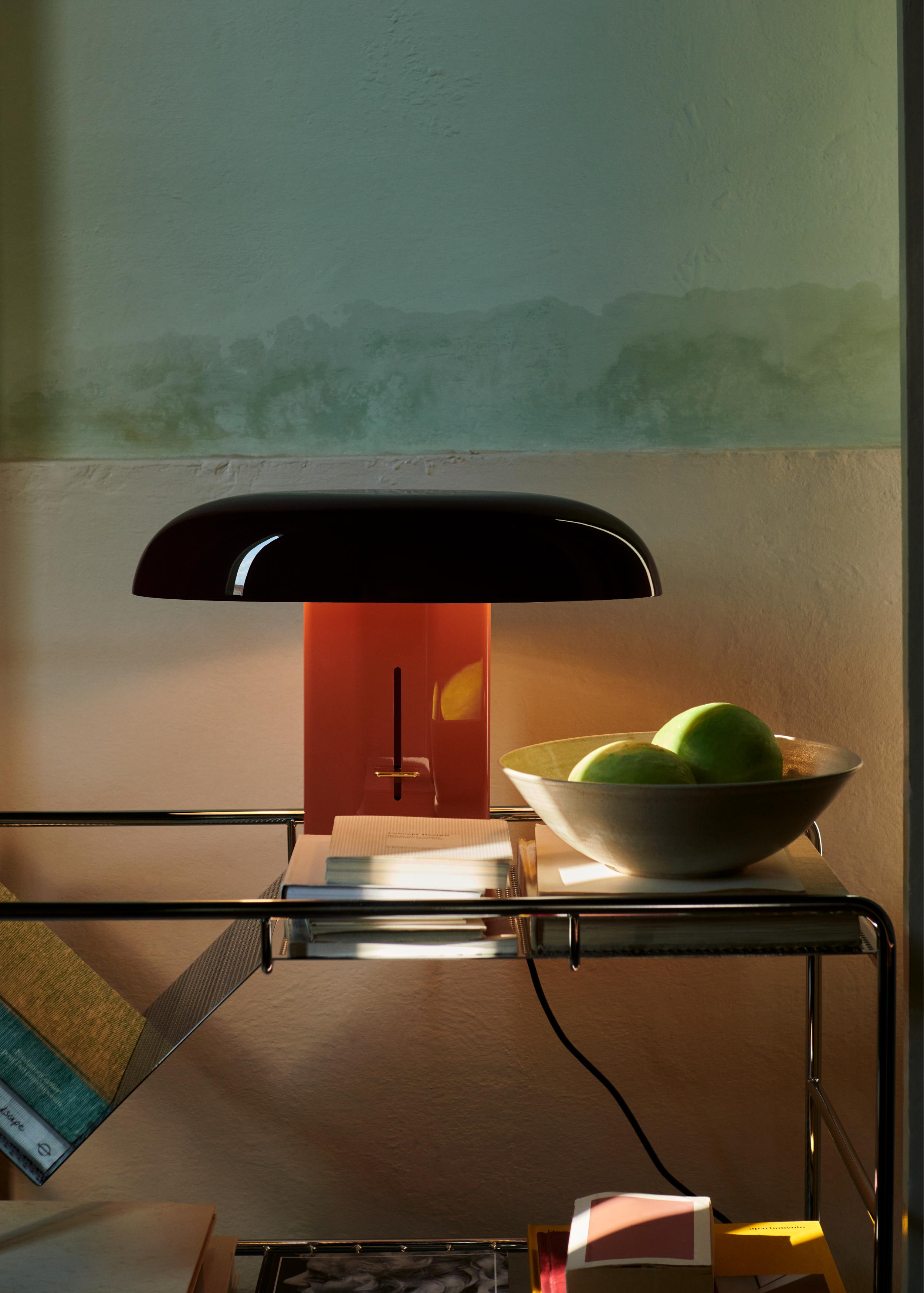 MONTERA JH42 table lamp with a ruby shade and amber base.