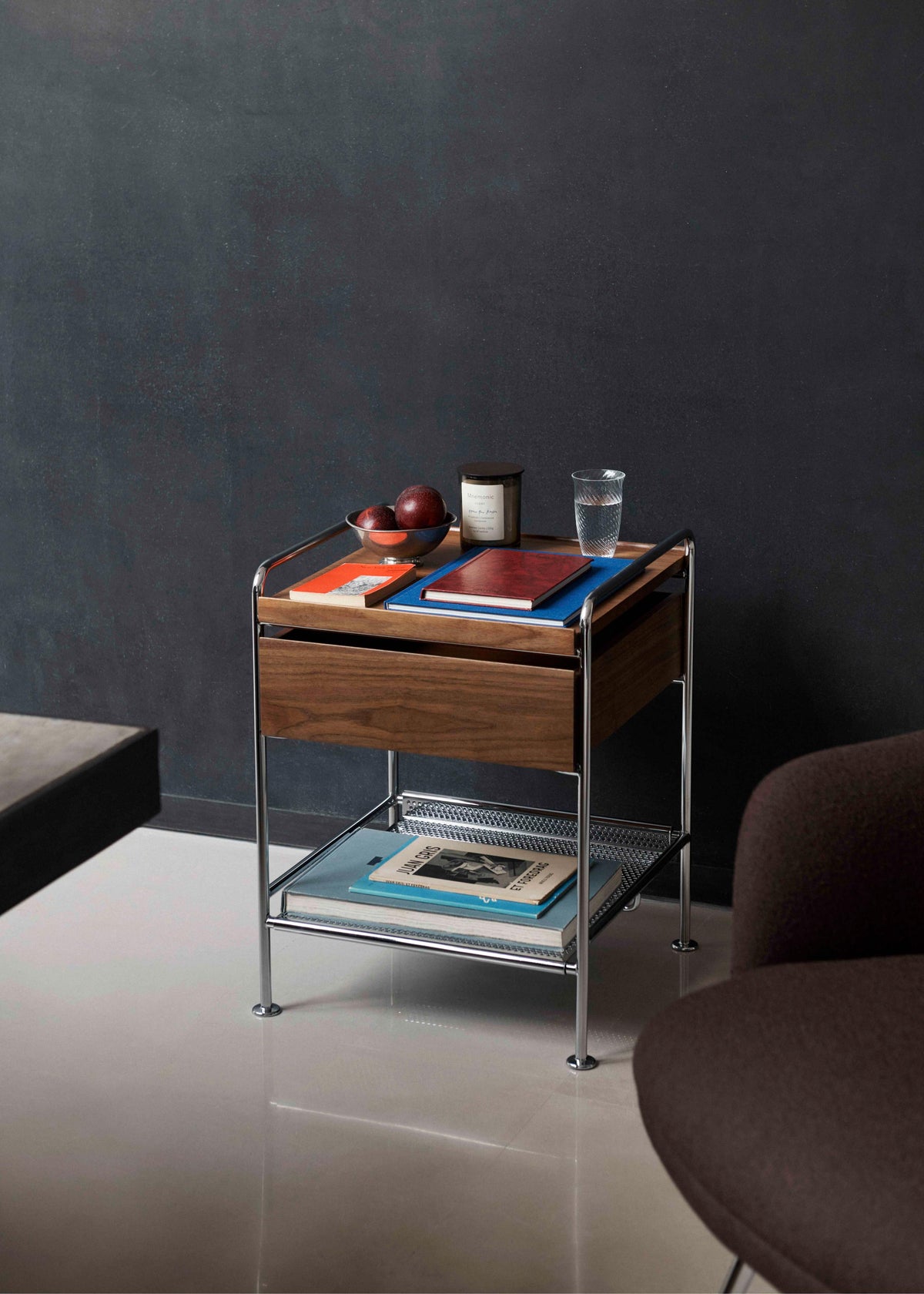 ALIMA NDS3 nightstand in chrome with oak wood